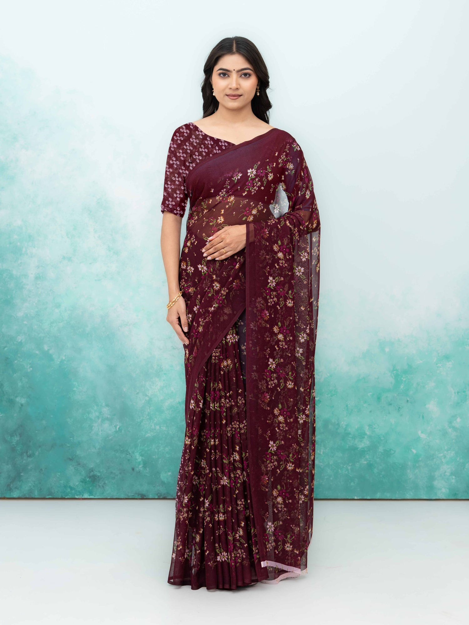 Wine Chiffon Saree