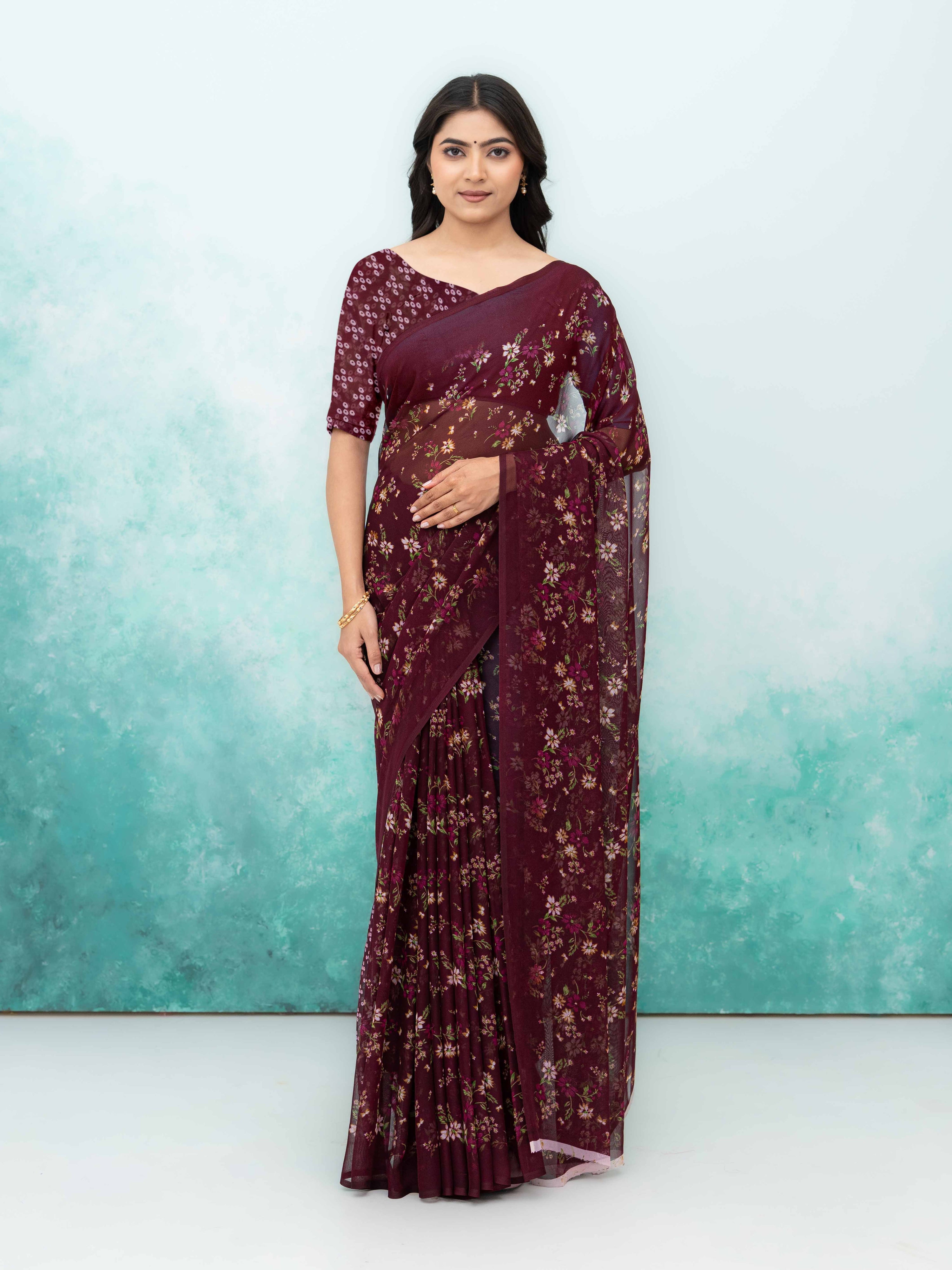 Wine Chiffon Saree