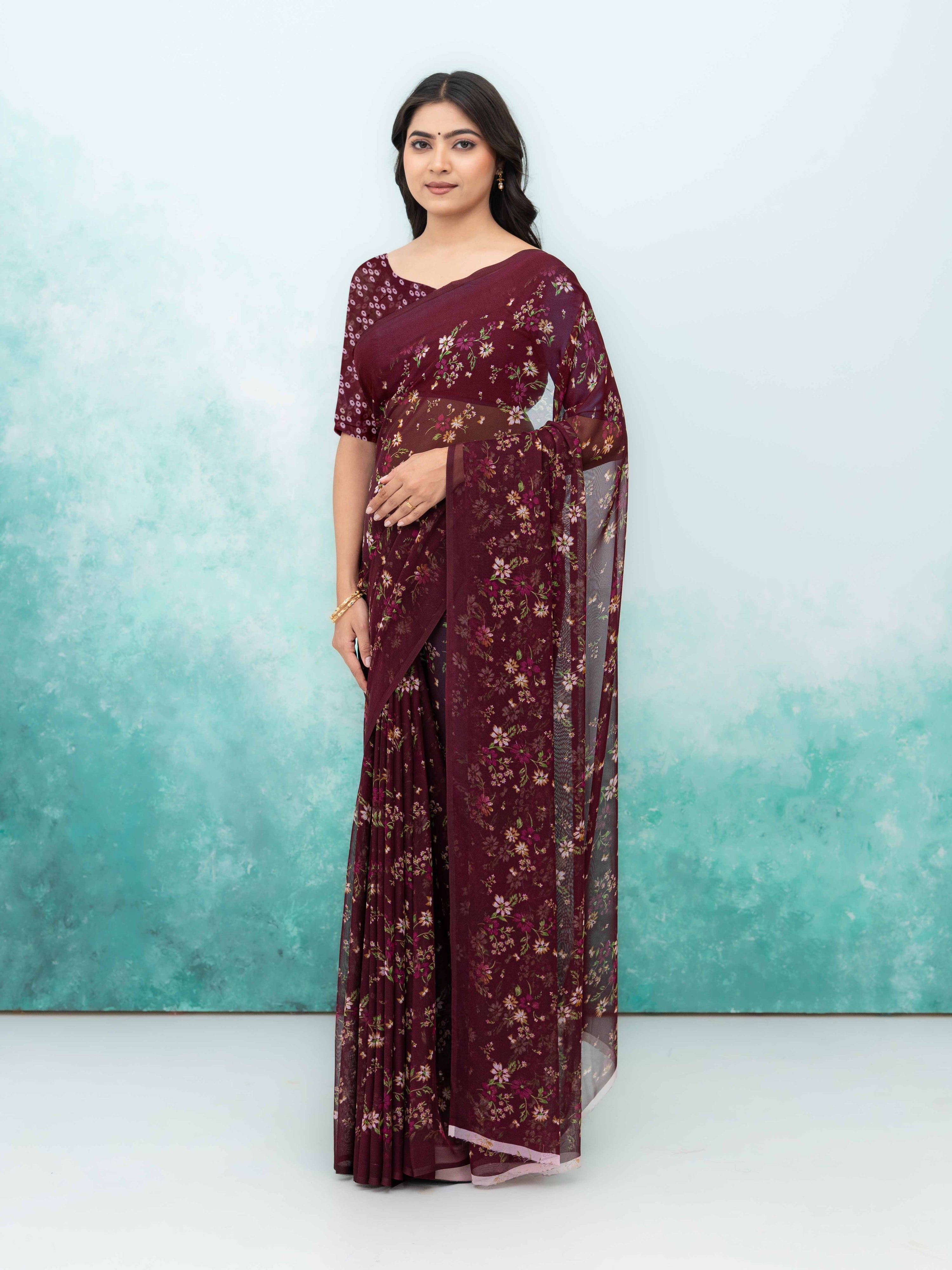 Wine Chiffon Saree