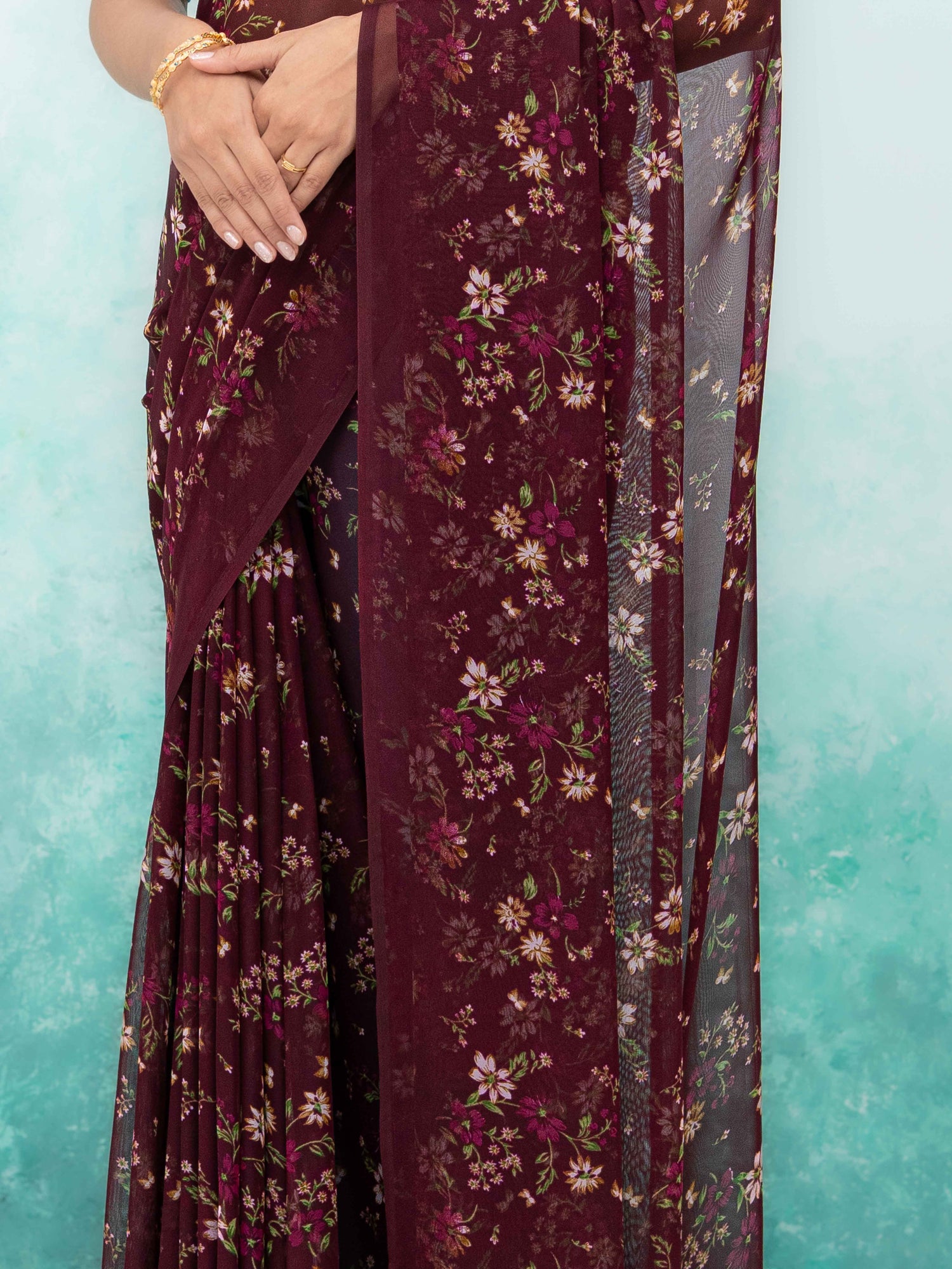 Wine Chiffon Saree