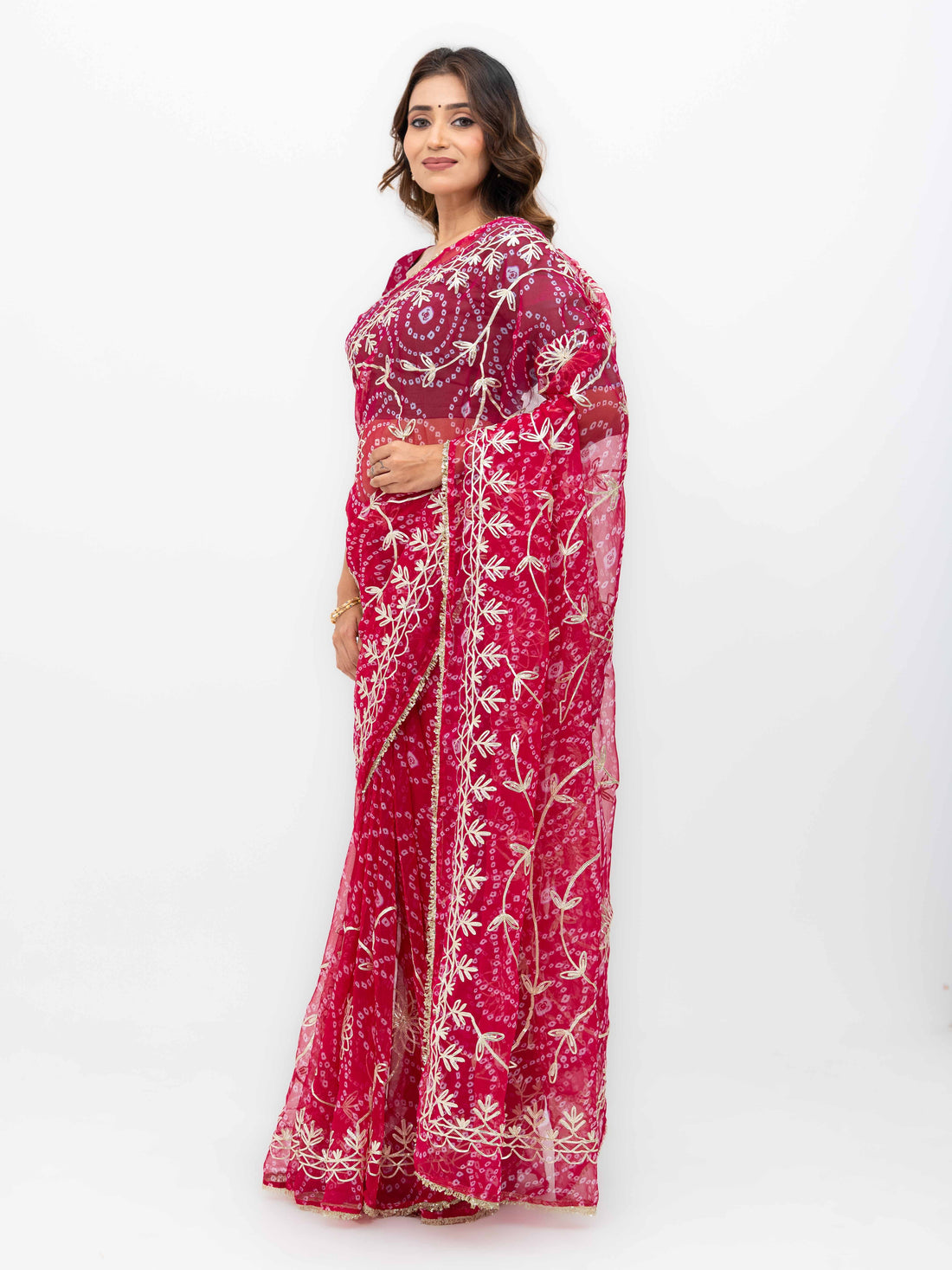 Pink Pure Georgette Gotta Bandhej Saree
