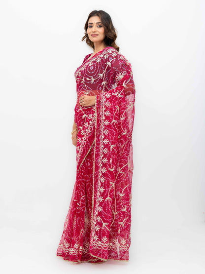 Pink Pure Georgette Gotta Bandhej Saree