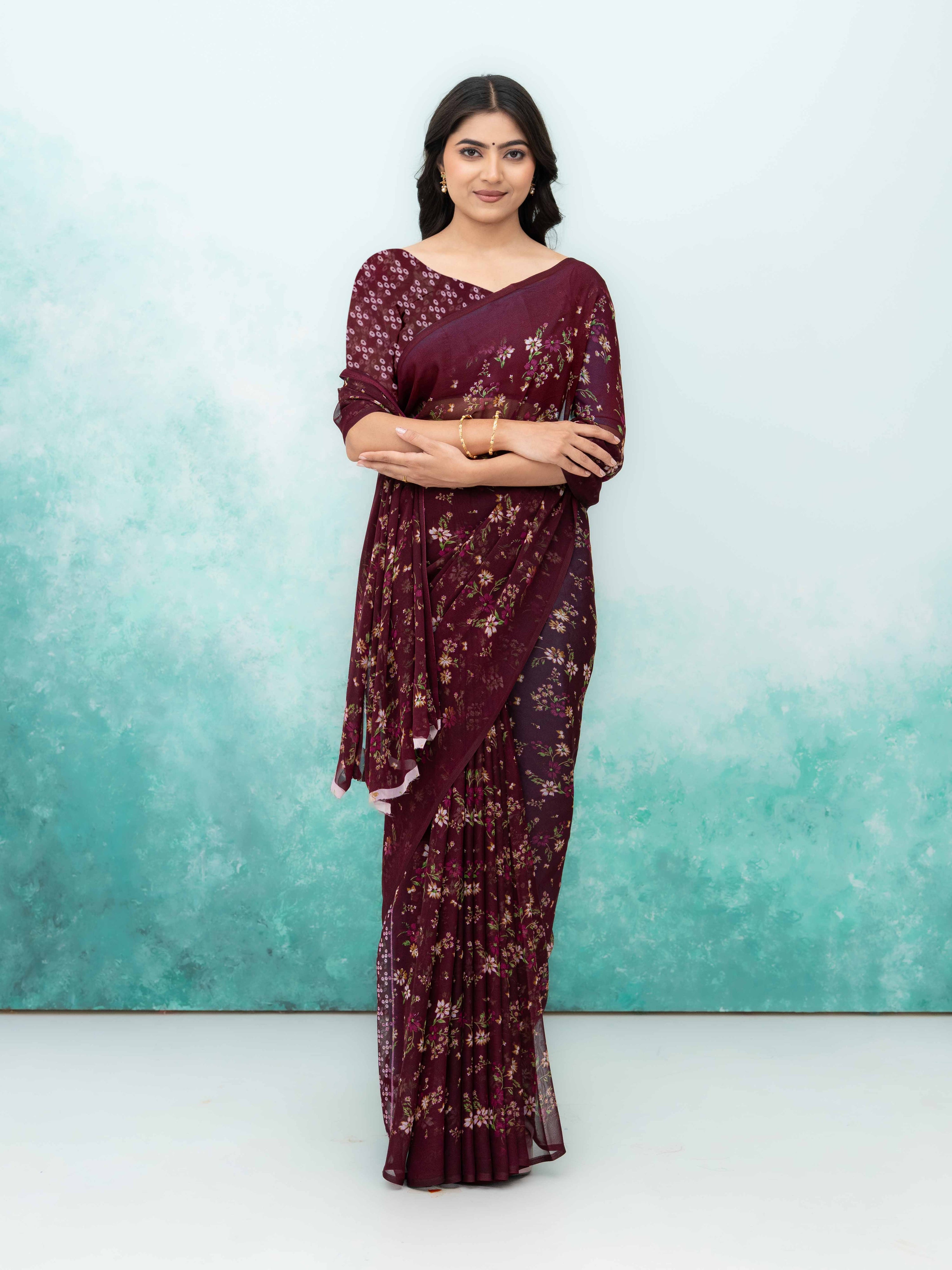 Wine Chiffon Saree