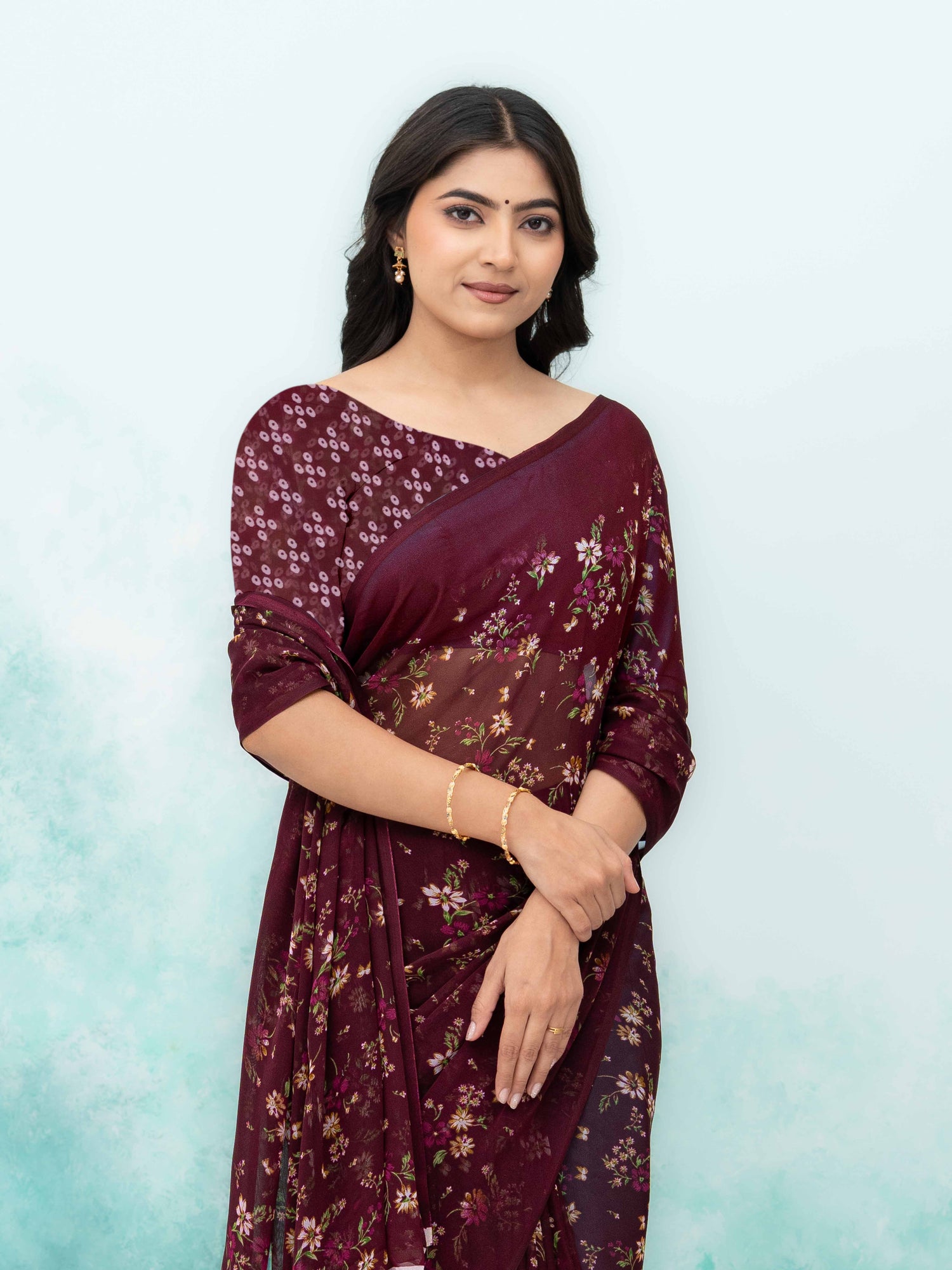 Wine Chiffon Saree
