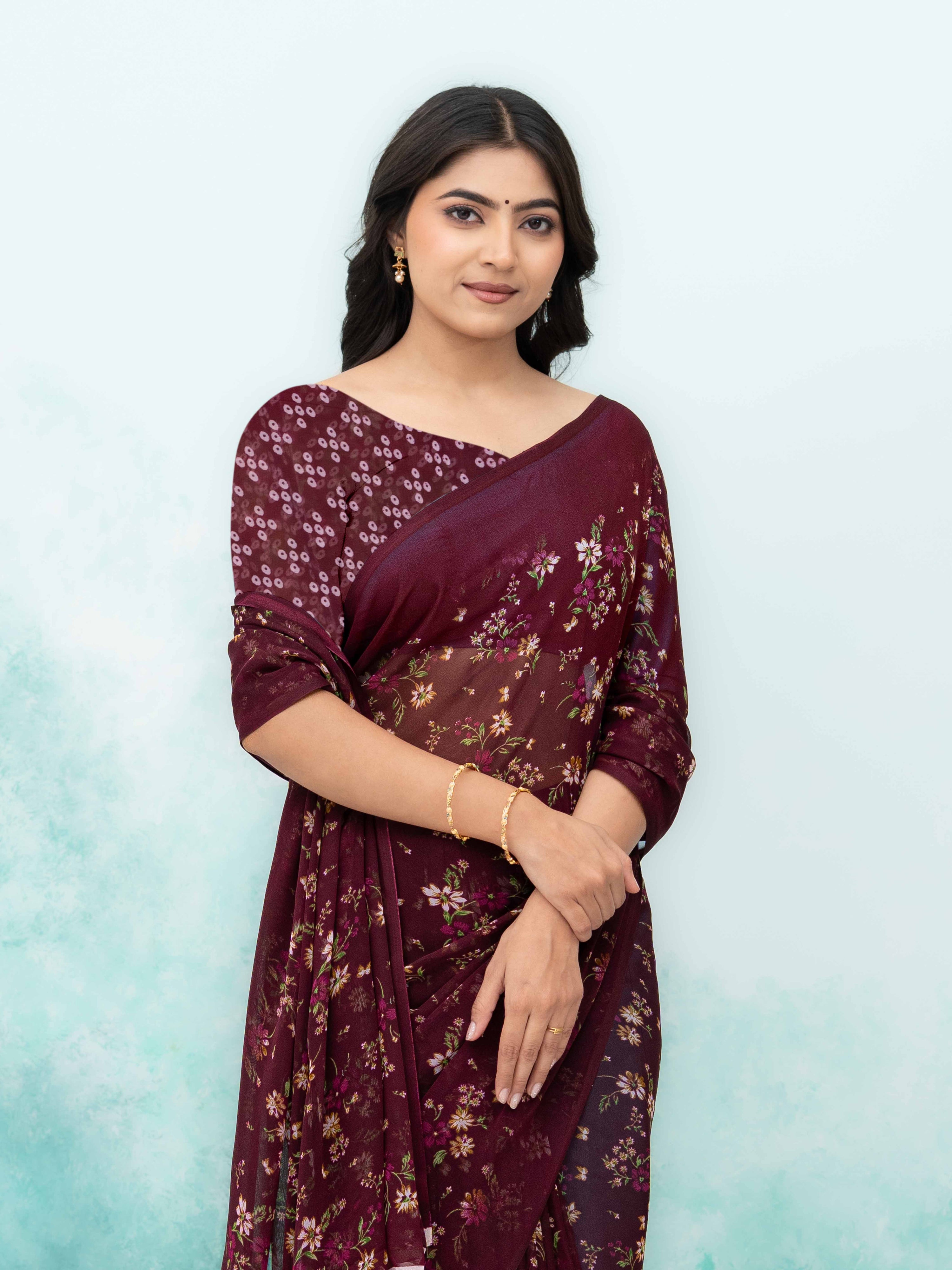 Wine Chiffon Saree