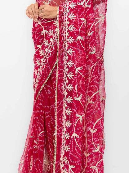 Pink Pure Georgette Gotta Bandhej Saree