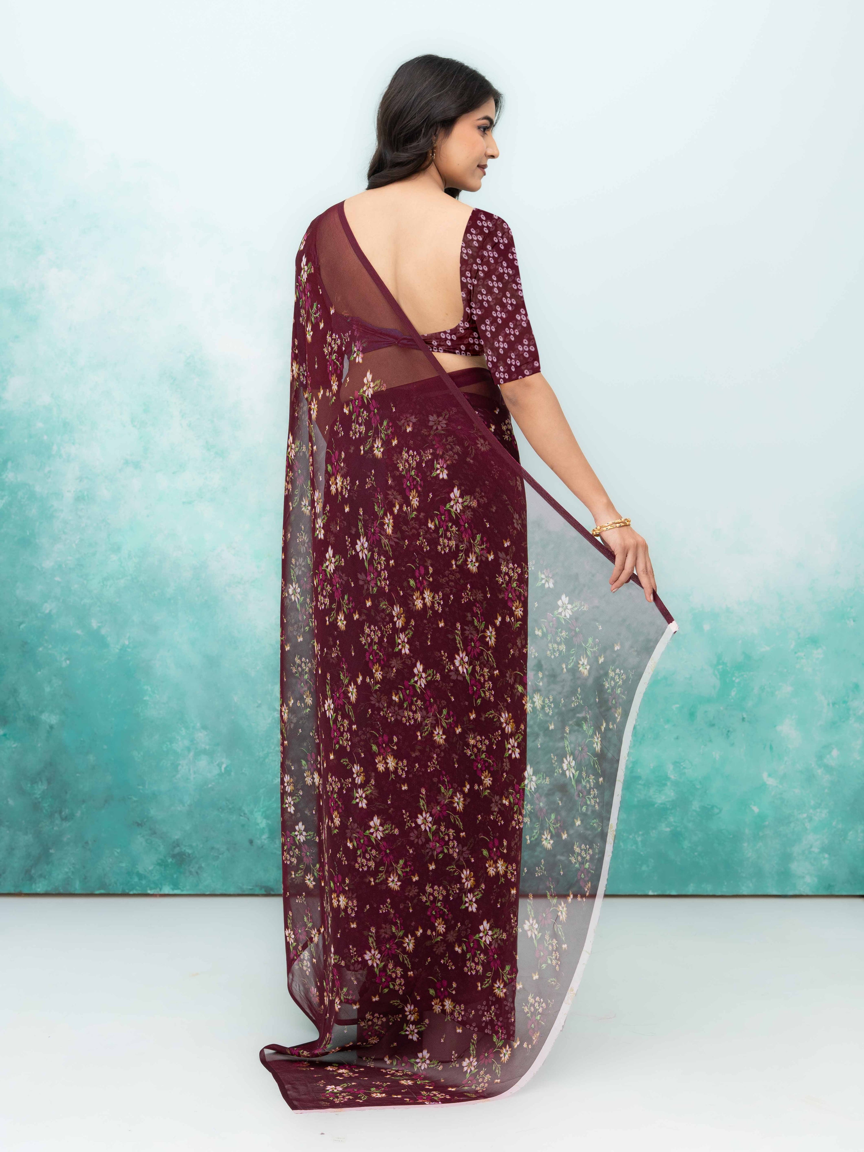Wine Chiffon Saree