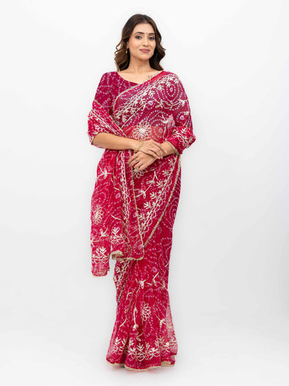 Pink Pure Georgette Gotta Bandhej Saree