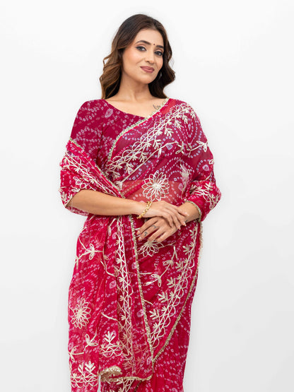 Pink Pure Georgette Gotta Bandhej Saree