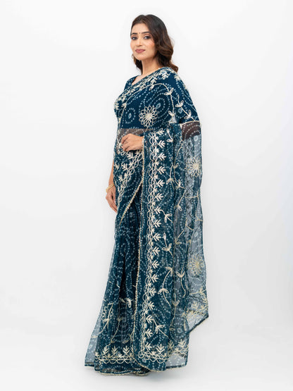 Teal Pure Georgette Gotta Bandhej Saree