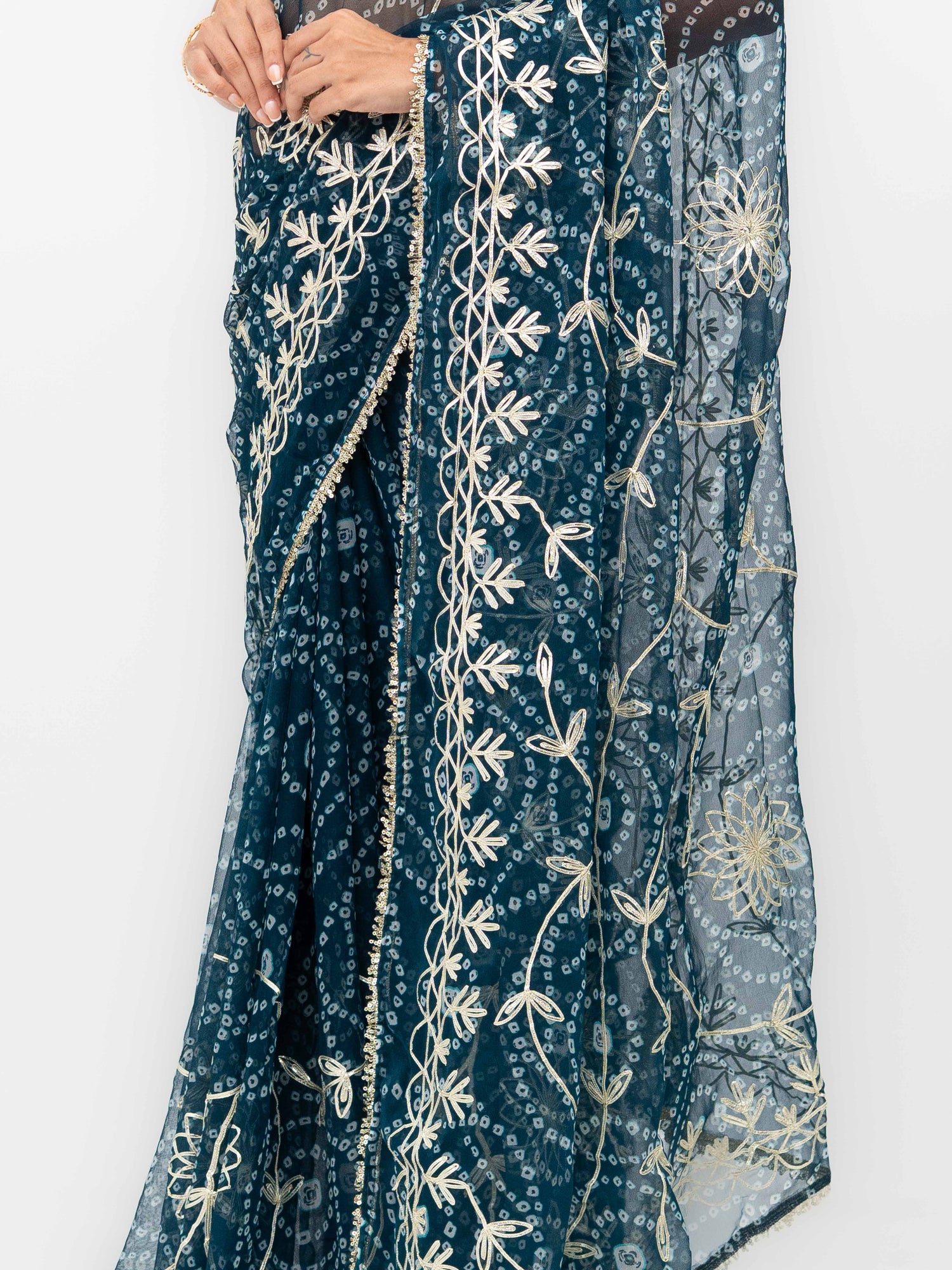 Teal Pure Georgette Gotta Bandhej Saree