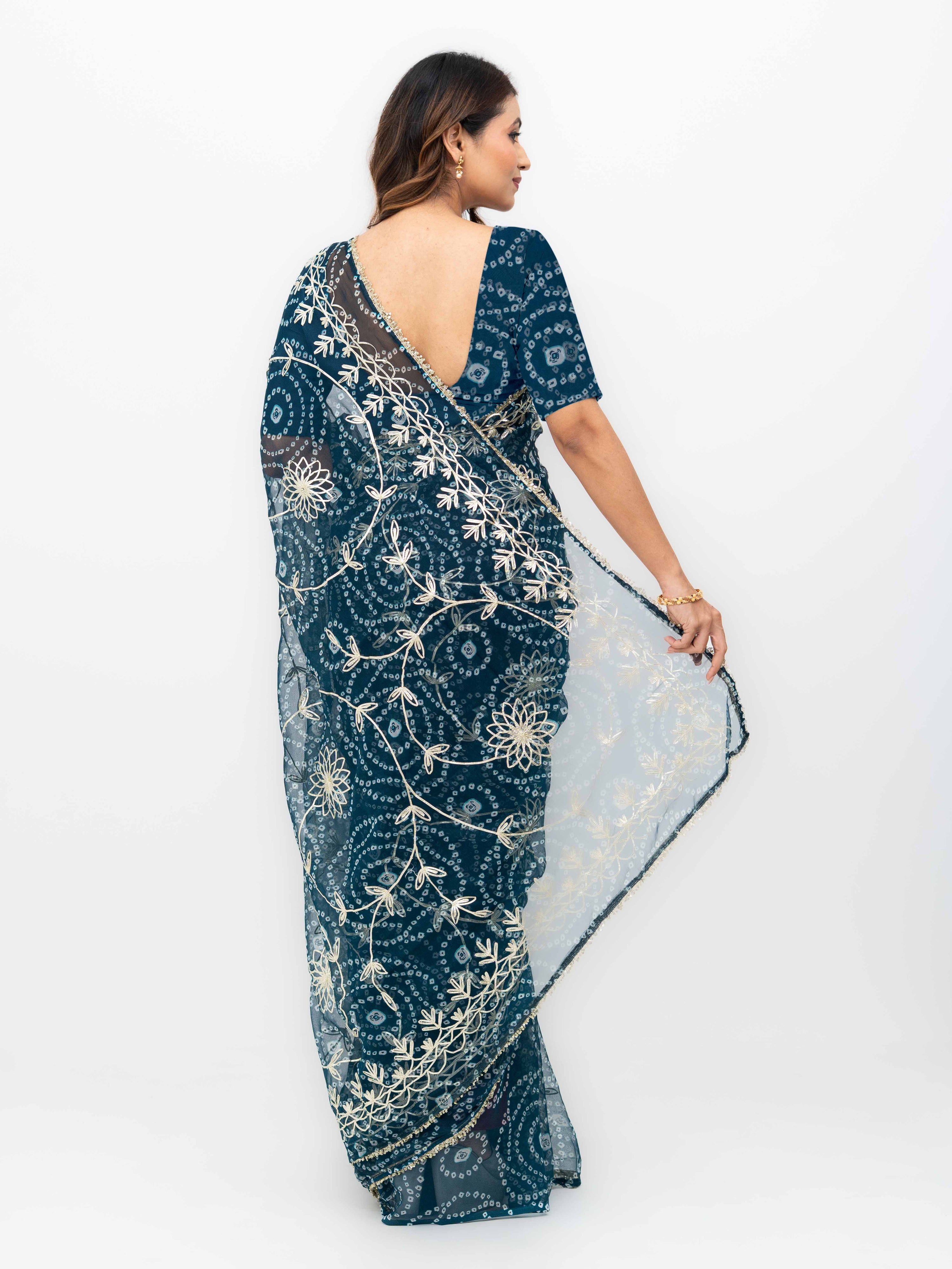 Teal Pure Georgette Gotta Bandhej Saree