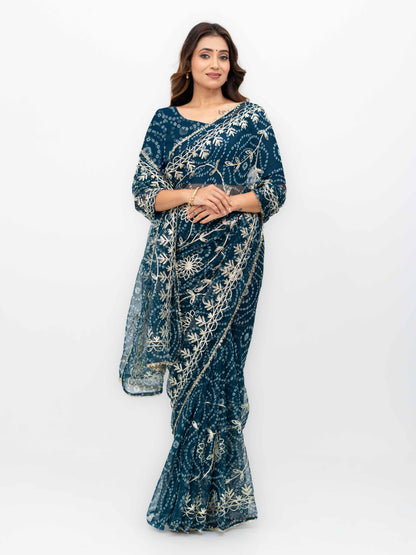 Teal Pure Georgette Gotta Bandhej Saree