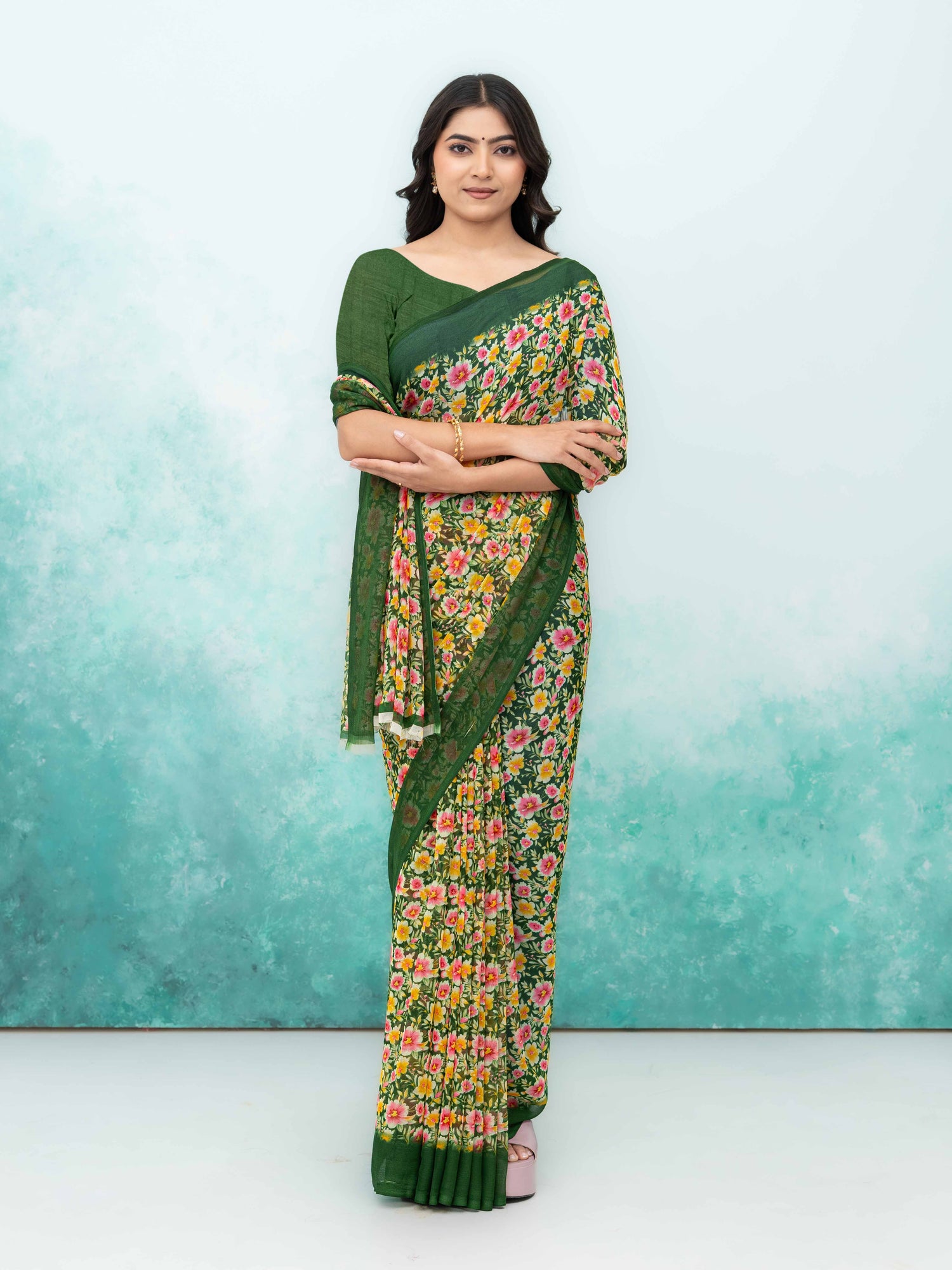 Olive Green Georgette Saree
