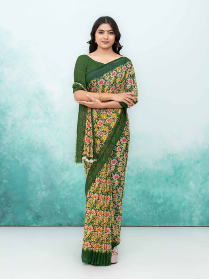 Olive Green Georgette Saree