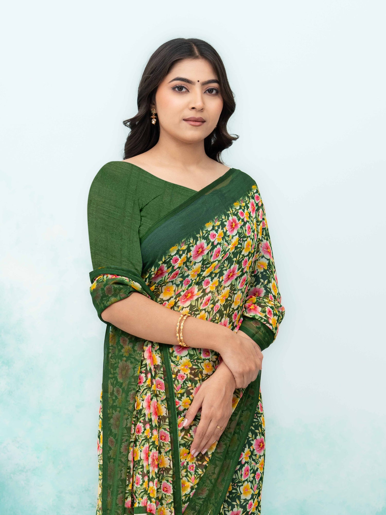Olive Green Georgette Saree