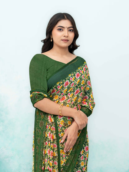 Olive Green Georgette Saree
