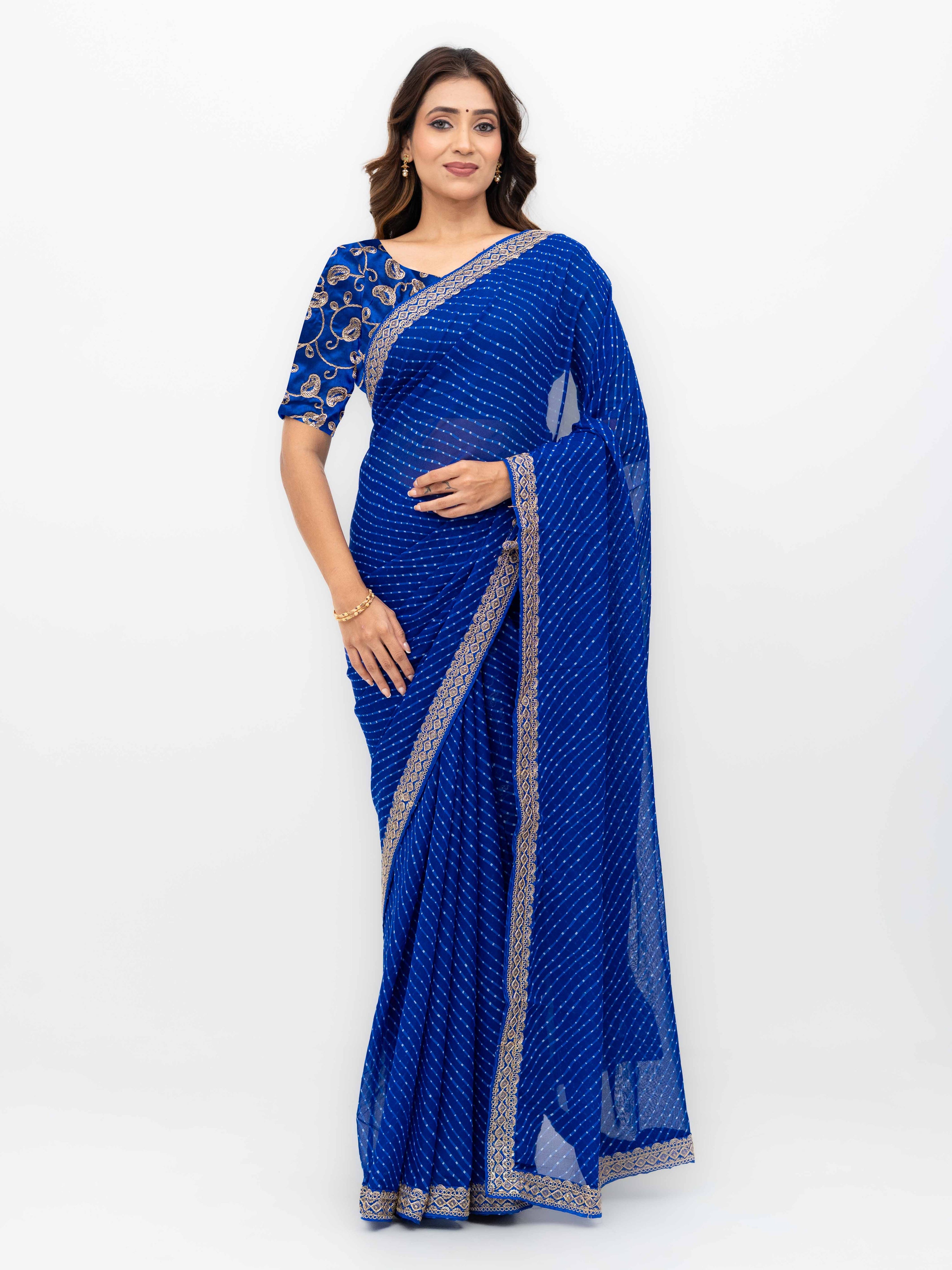 Leher Royal Blue Soft Georgette Leheriya Saree