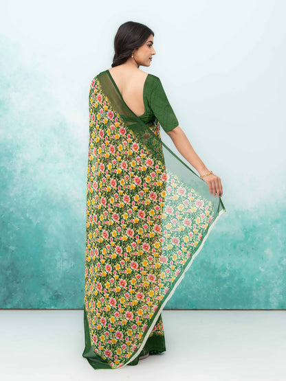 Olive Green Georgette Saree