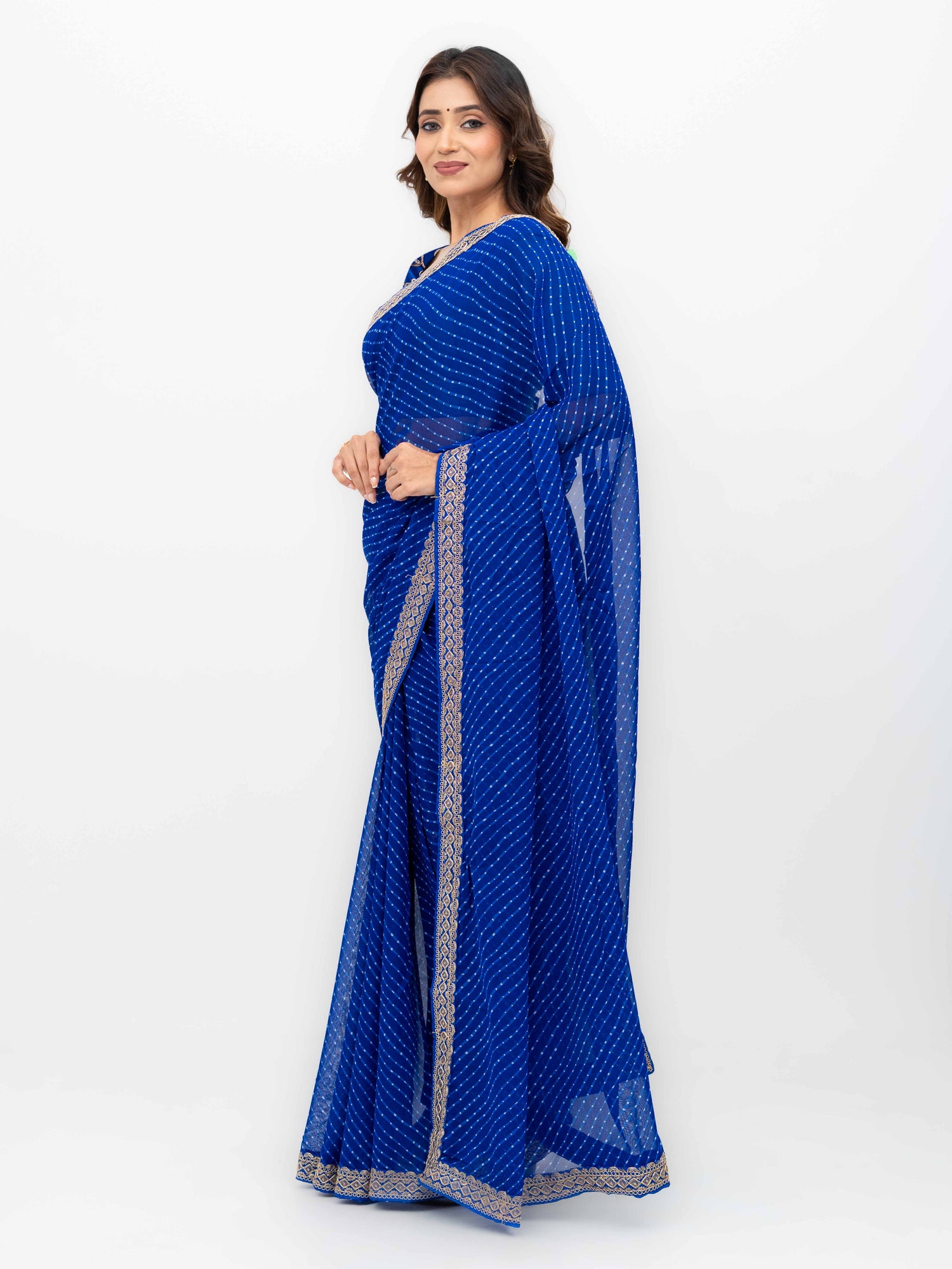 Leher Royal Blue Soft Georgette Leheriya Saree