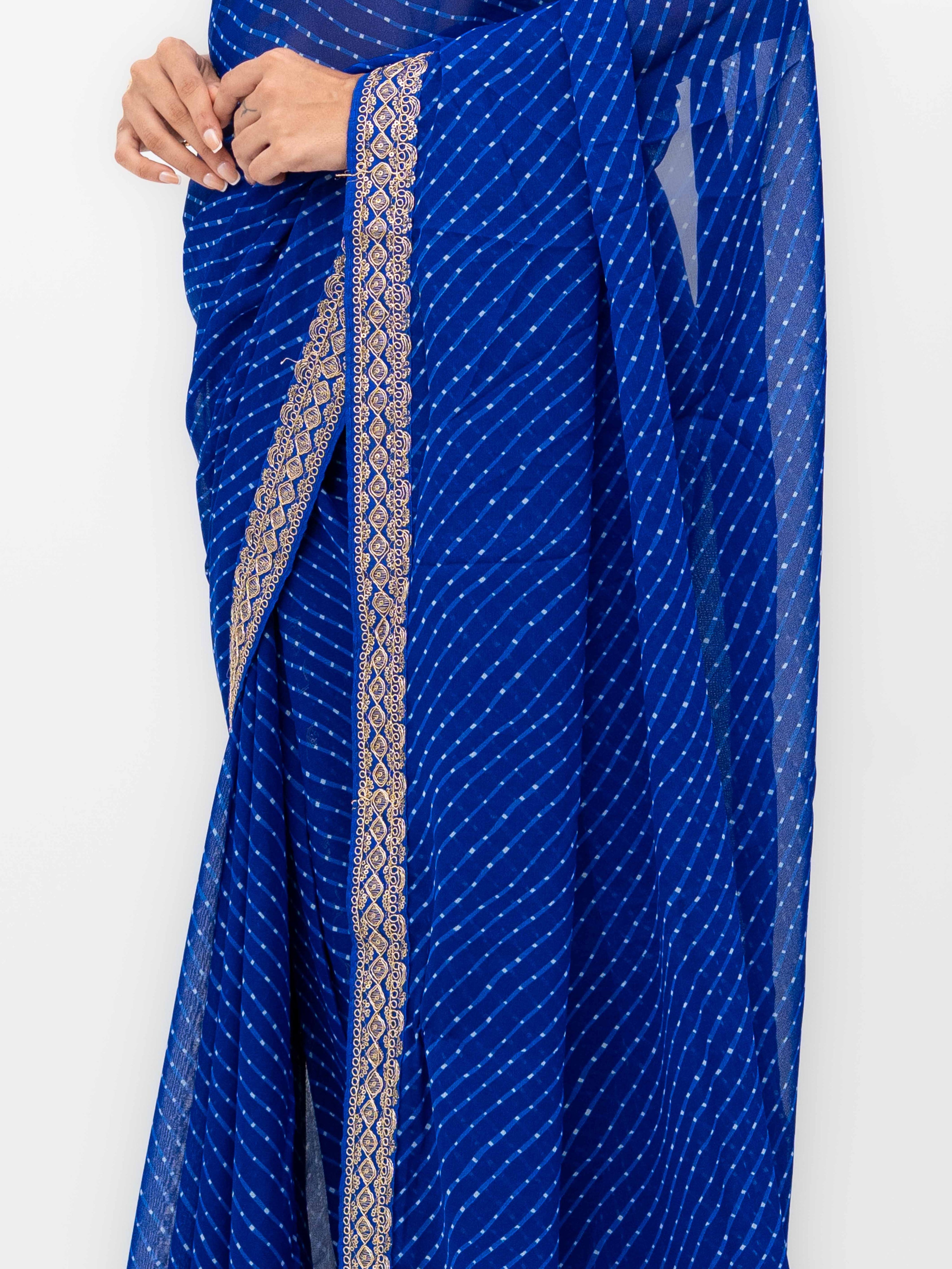 Leher Royal Blue Soft Georgette Leheriya Saree