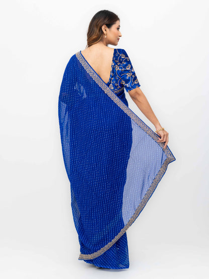 Leher Royal Blue Soft Georgette Leheriya Saree