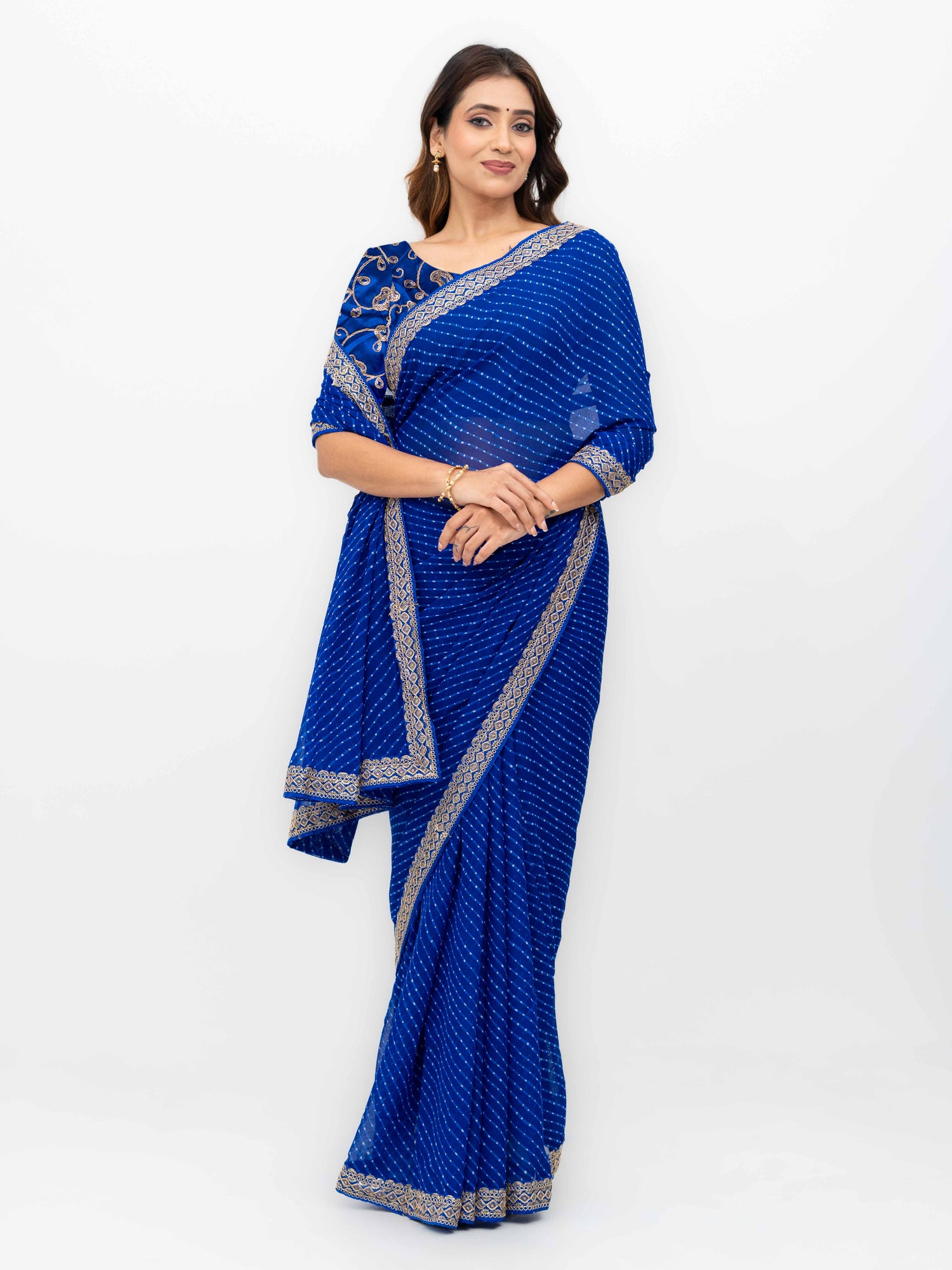Leher Royal Blue Soft Georgette Leheriya Saree