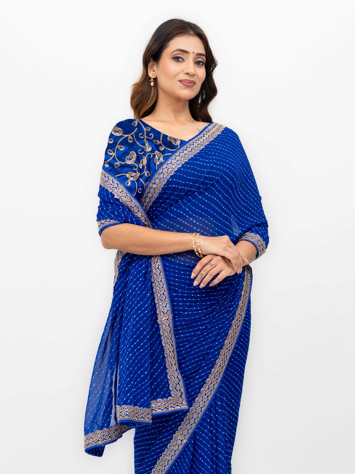 Leher Royal Blue Soft Georgette Leheriya Saree