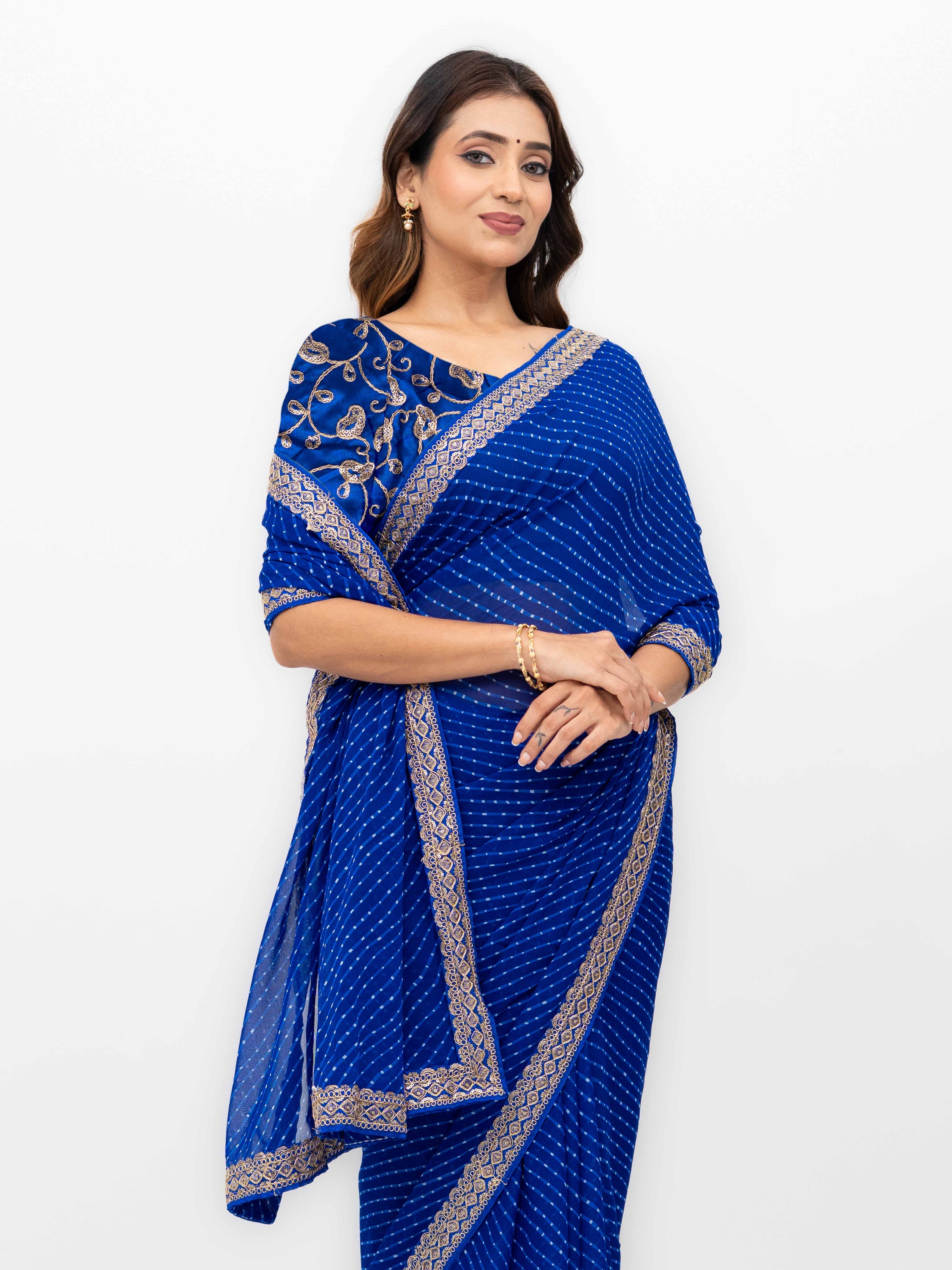 Leher Royal Blue Soft Georgette Leheriya Saree