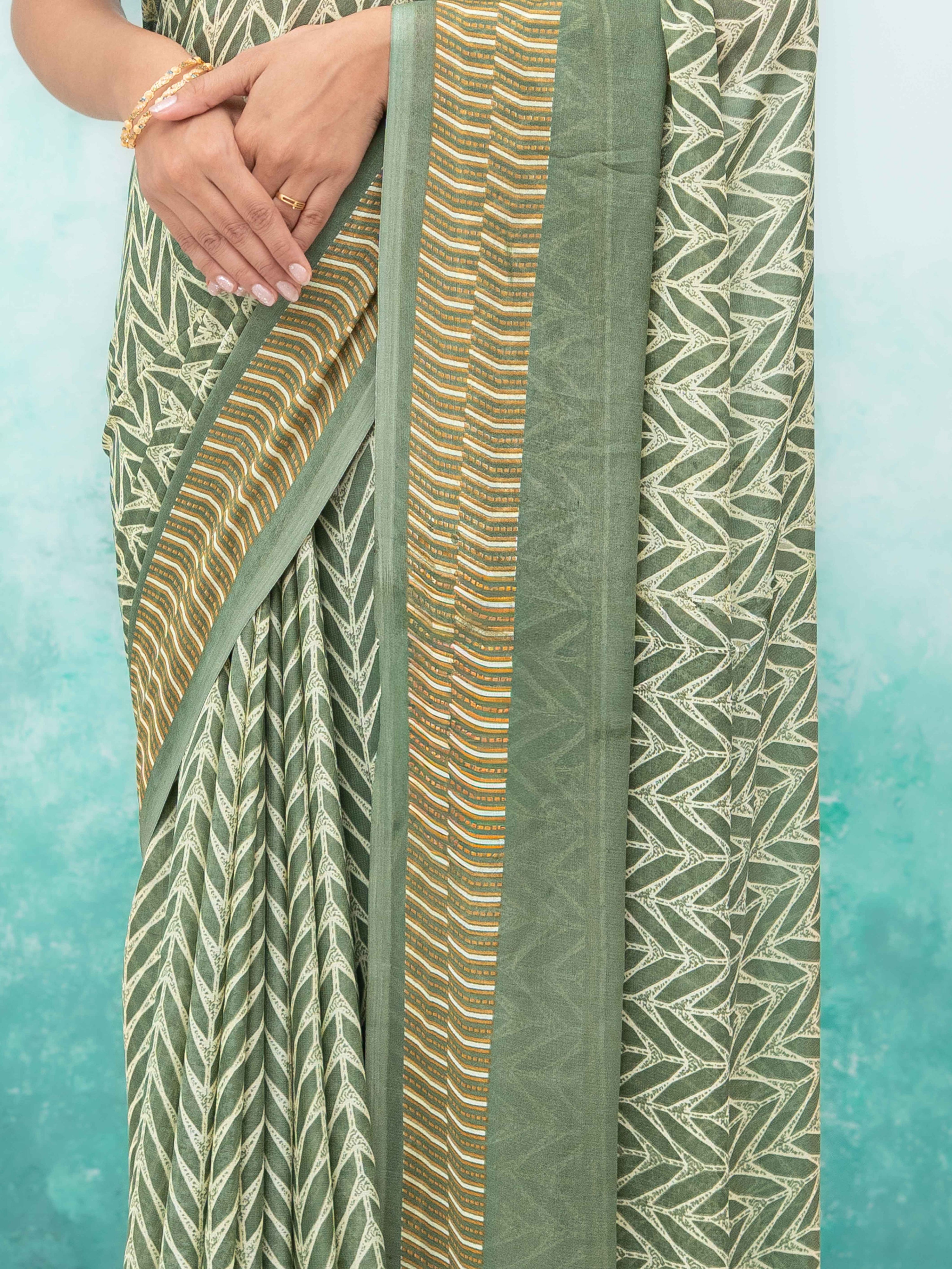 Olive Green Chiffon Saree