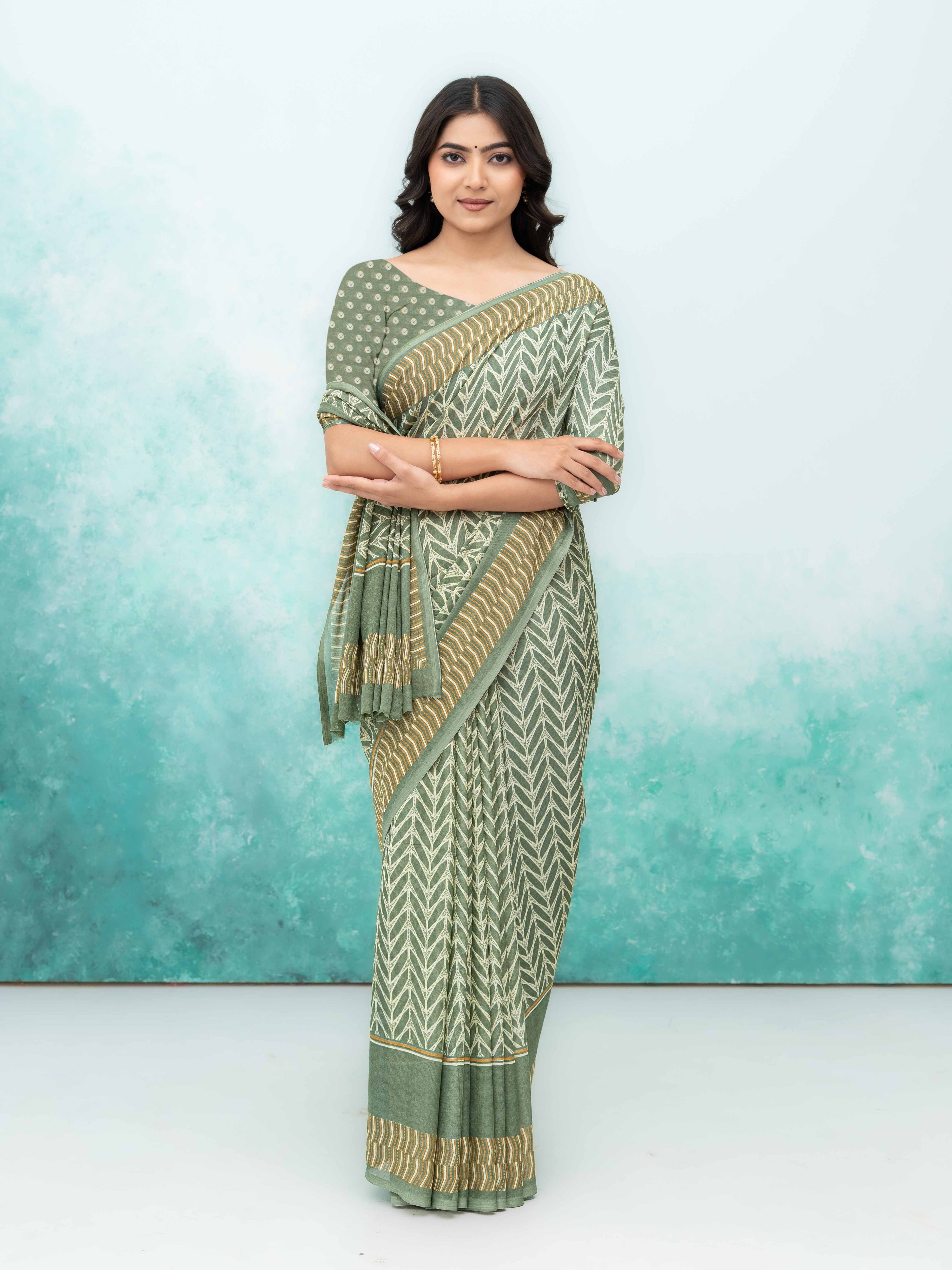Olive Green Chiffon Saree