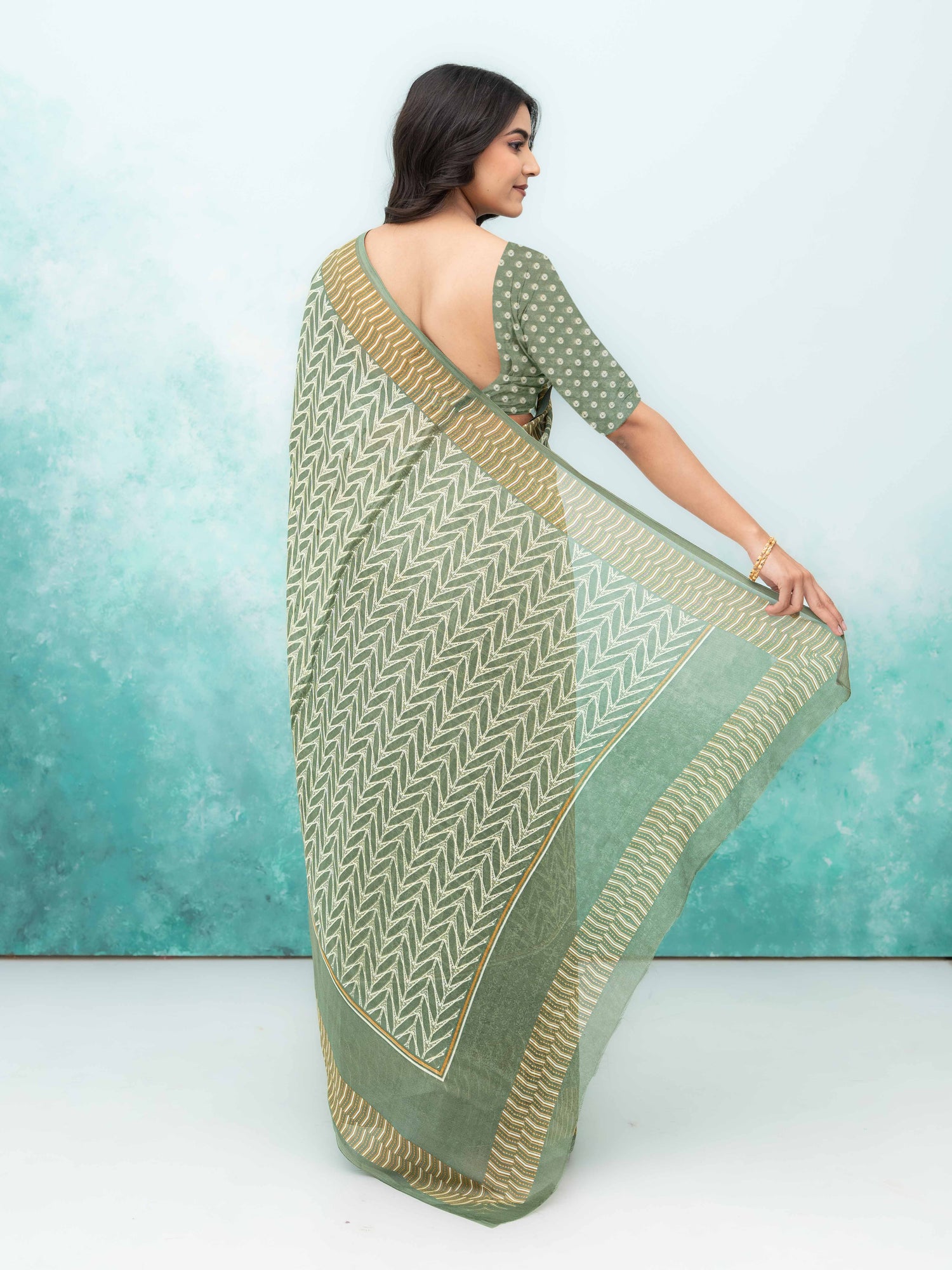 Olive Green Chiffon Saree