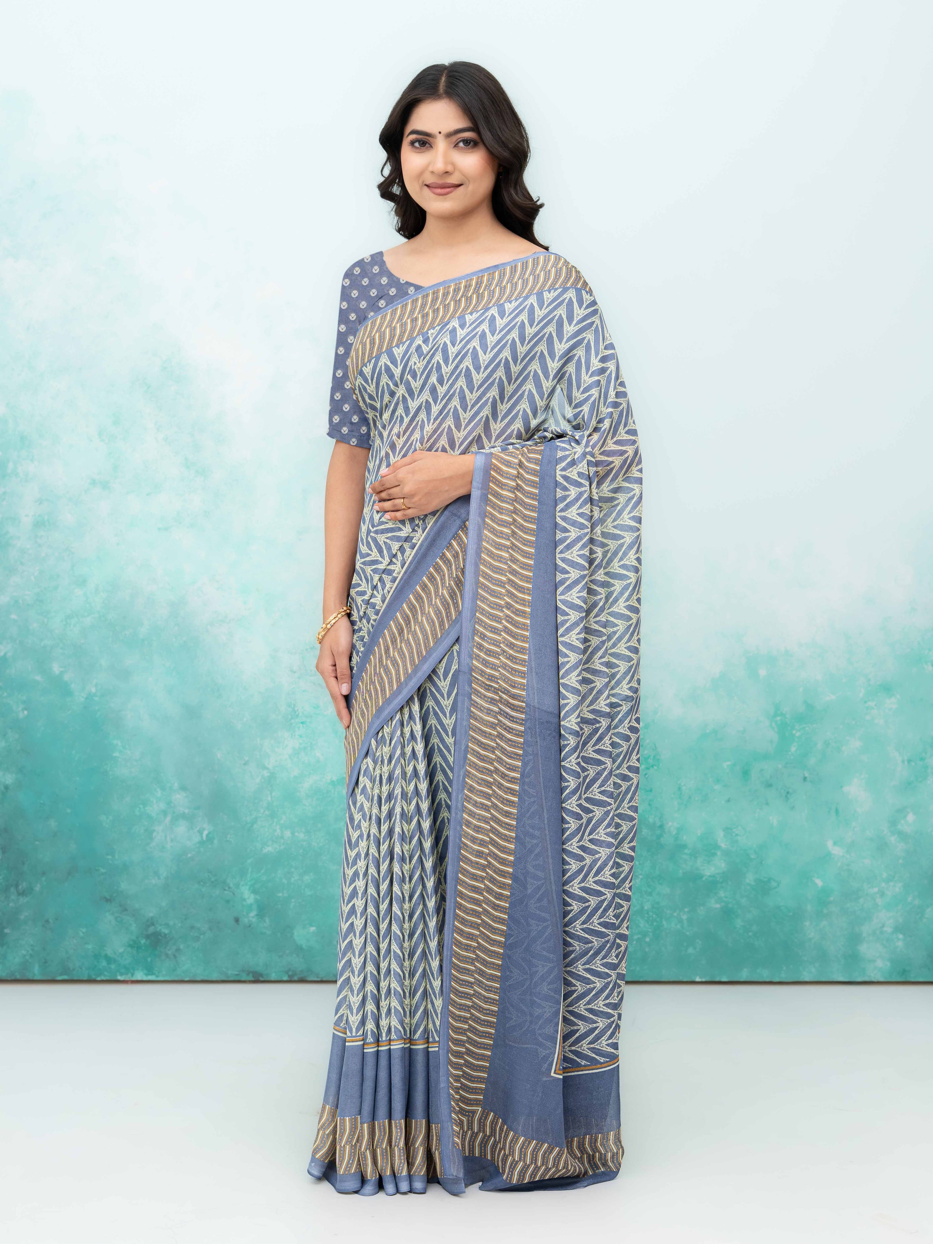 Blue Chiffon Saree