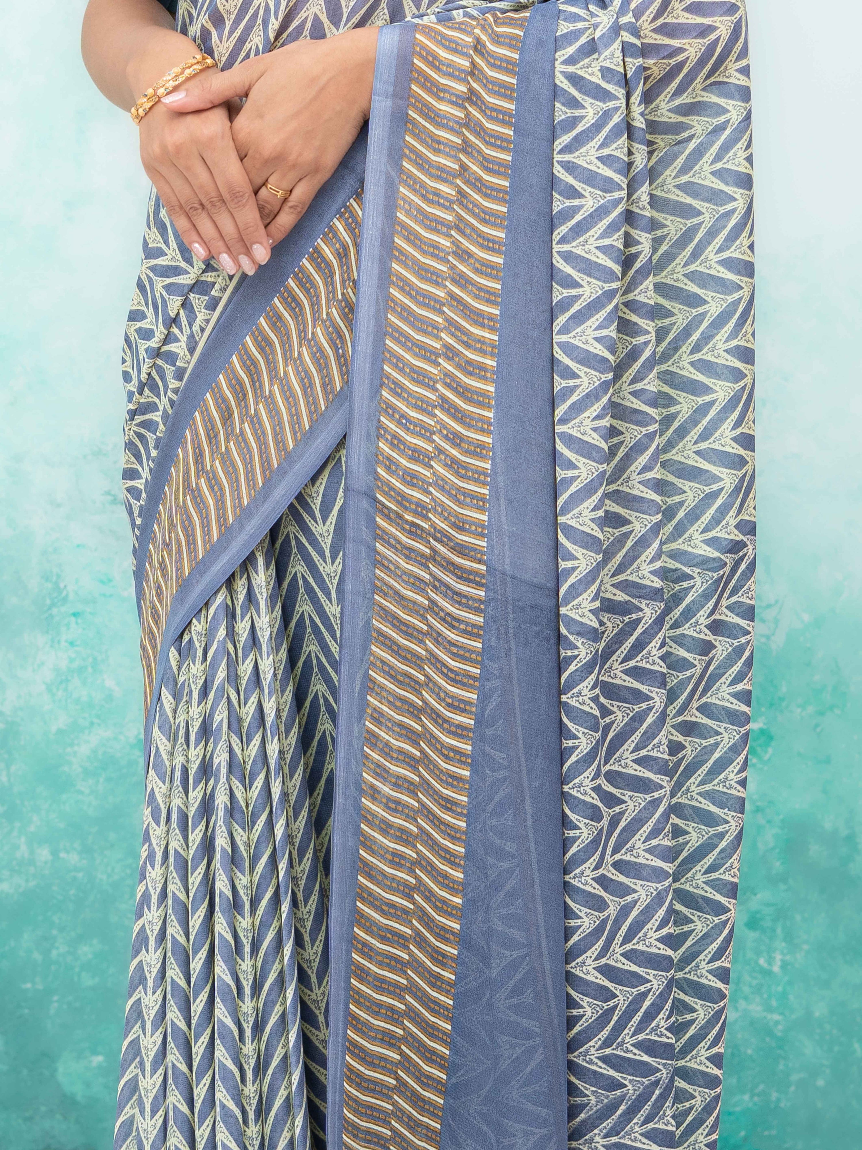Blue Chiffon Saree