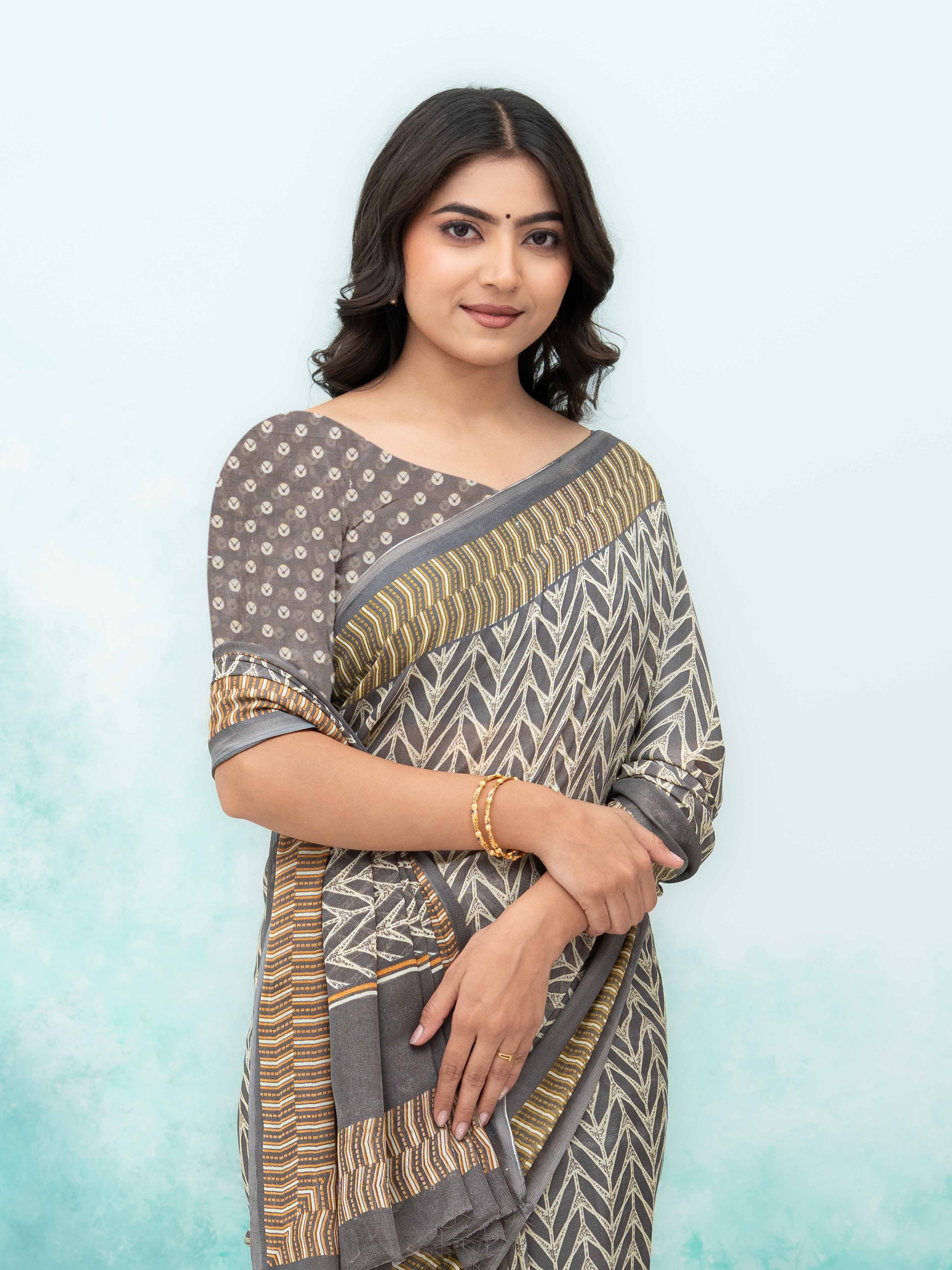 Gray Chiffon Saree