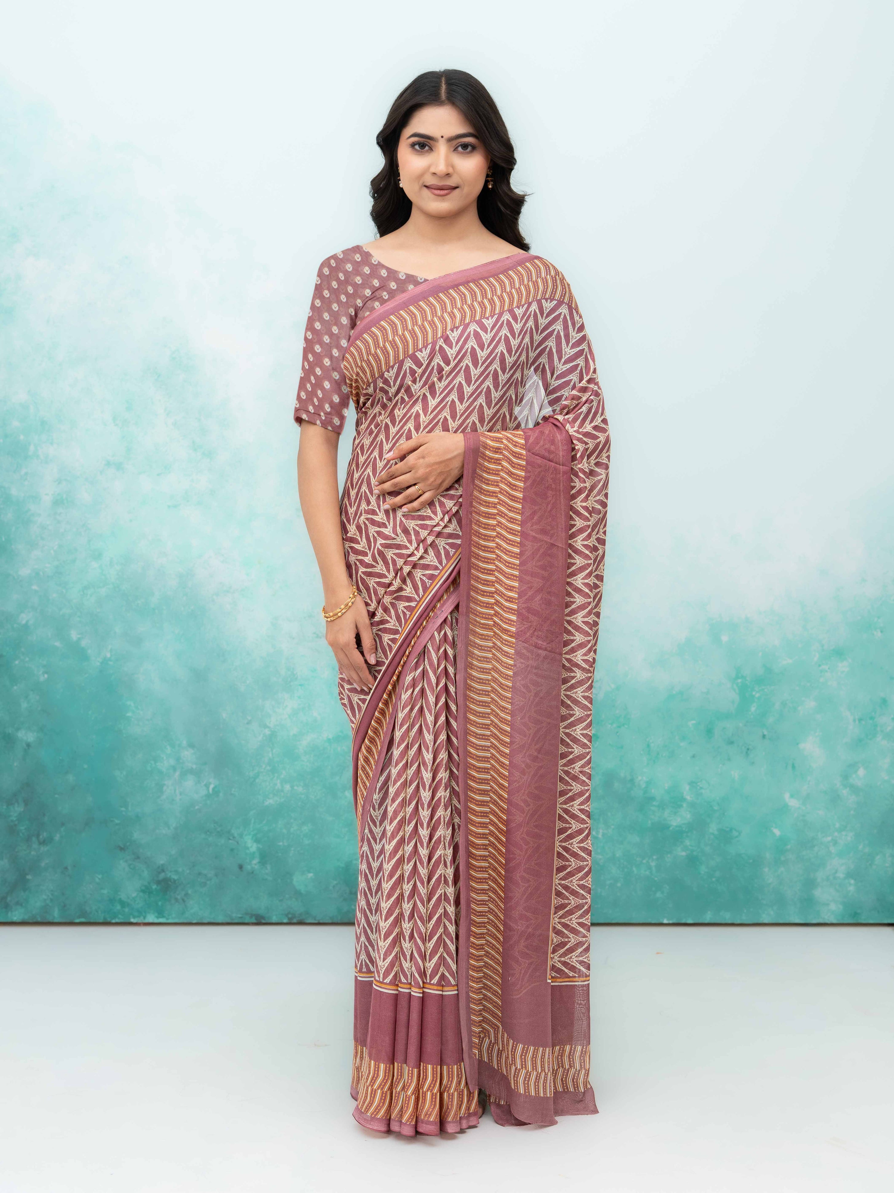 Rose Pink Chiffon Saree