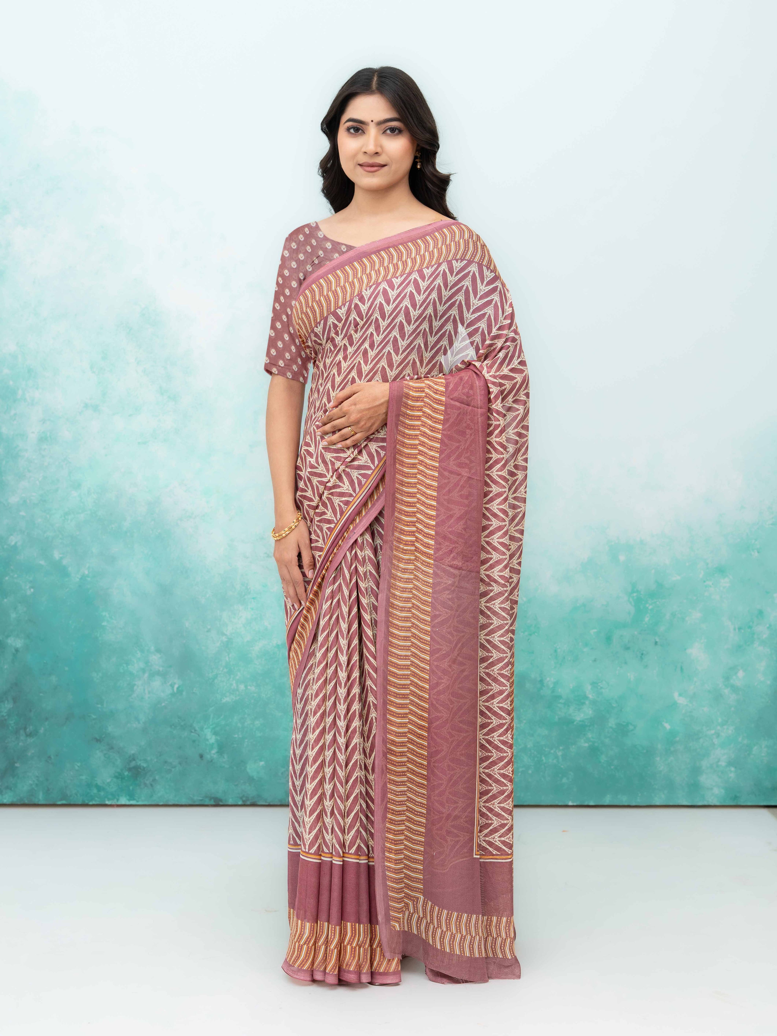 Rose Pink Chiffon Saree