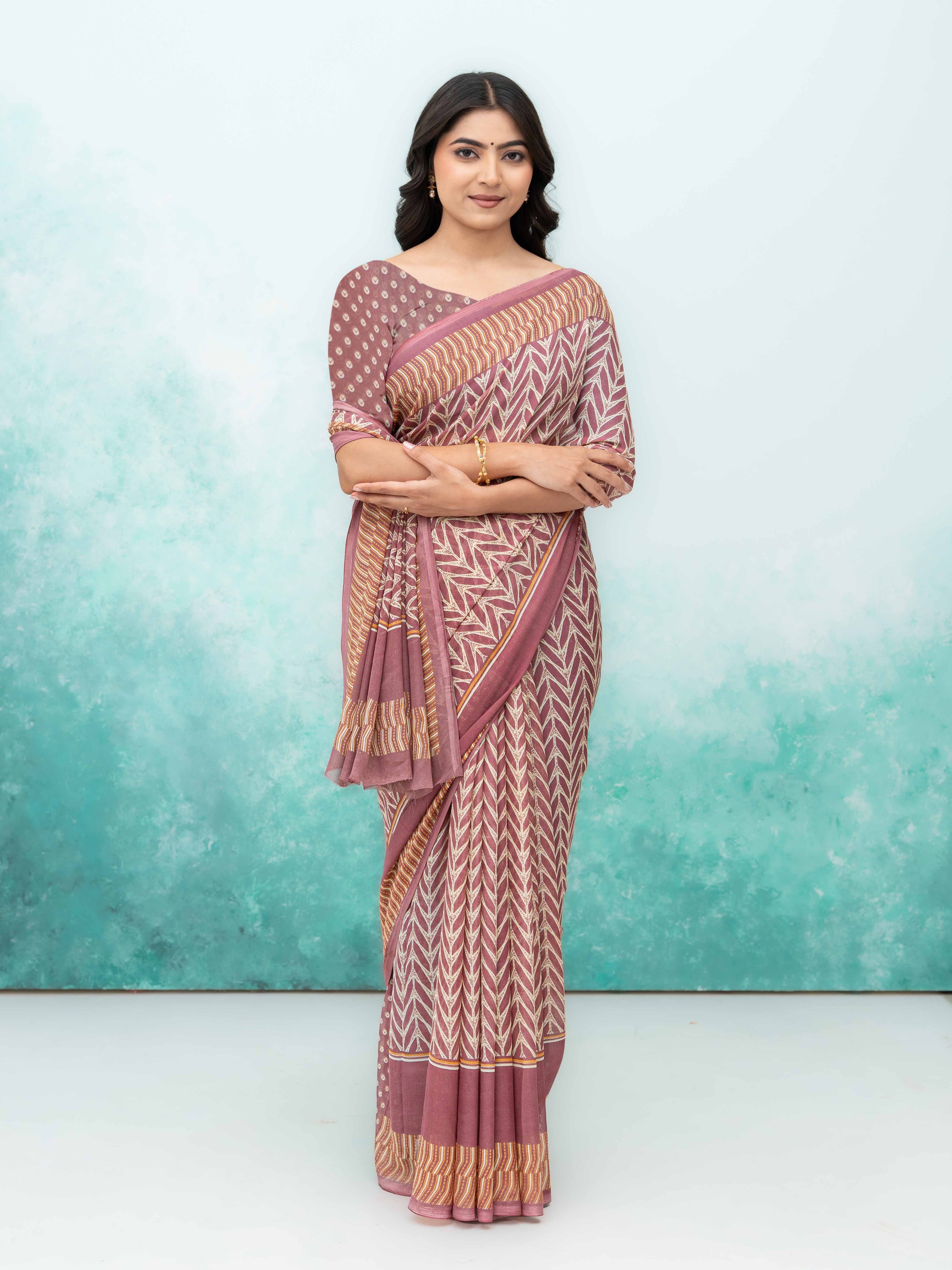 Rose Pink Chiffon Saree