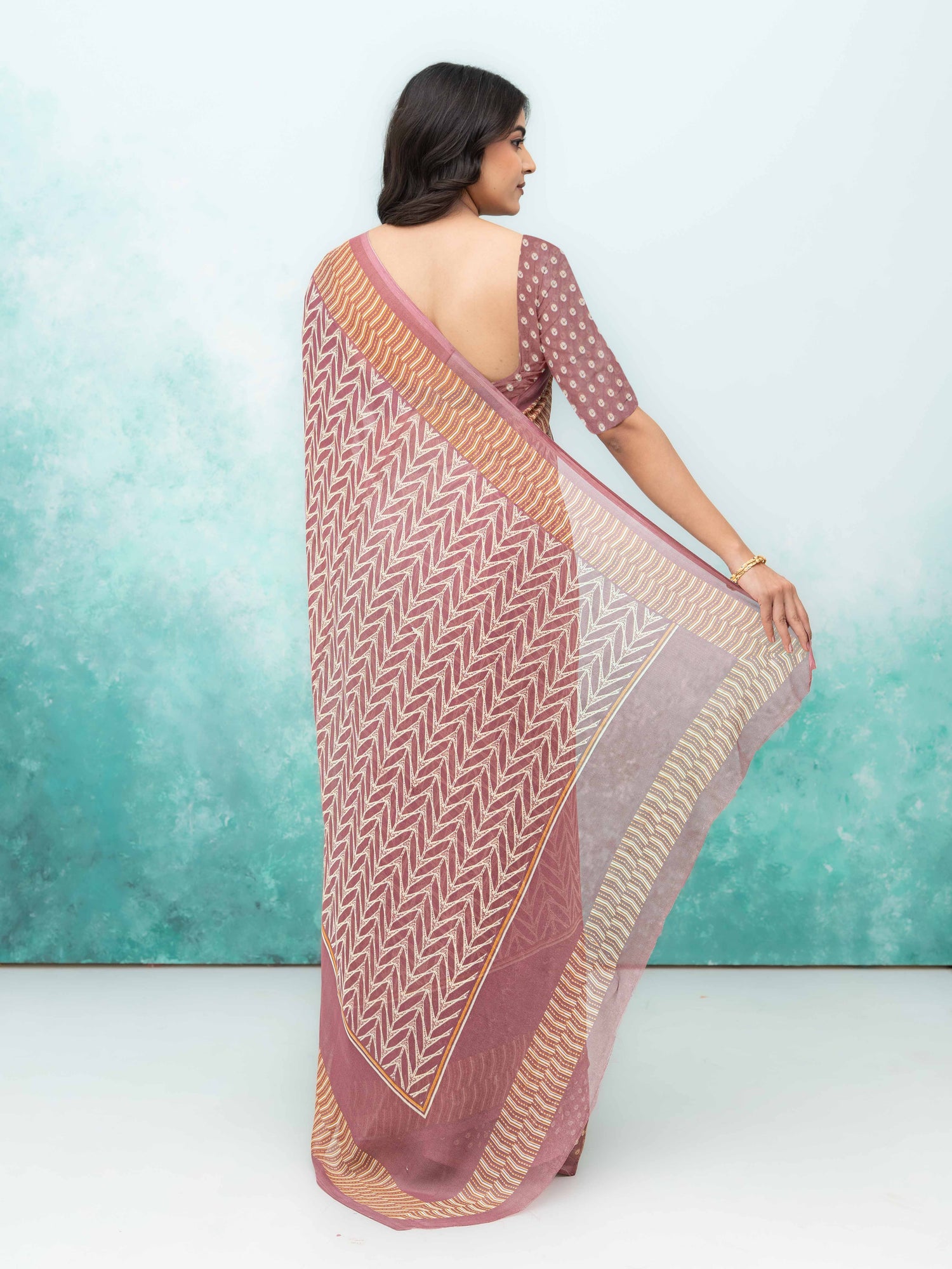 Rose Pink Chiffon Saree