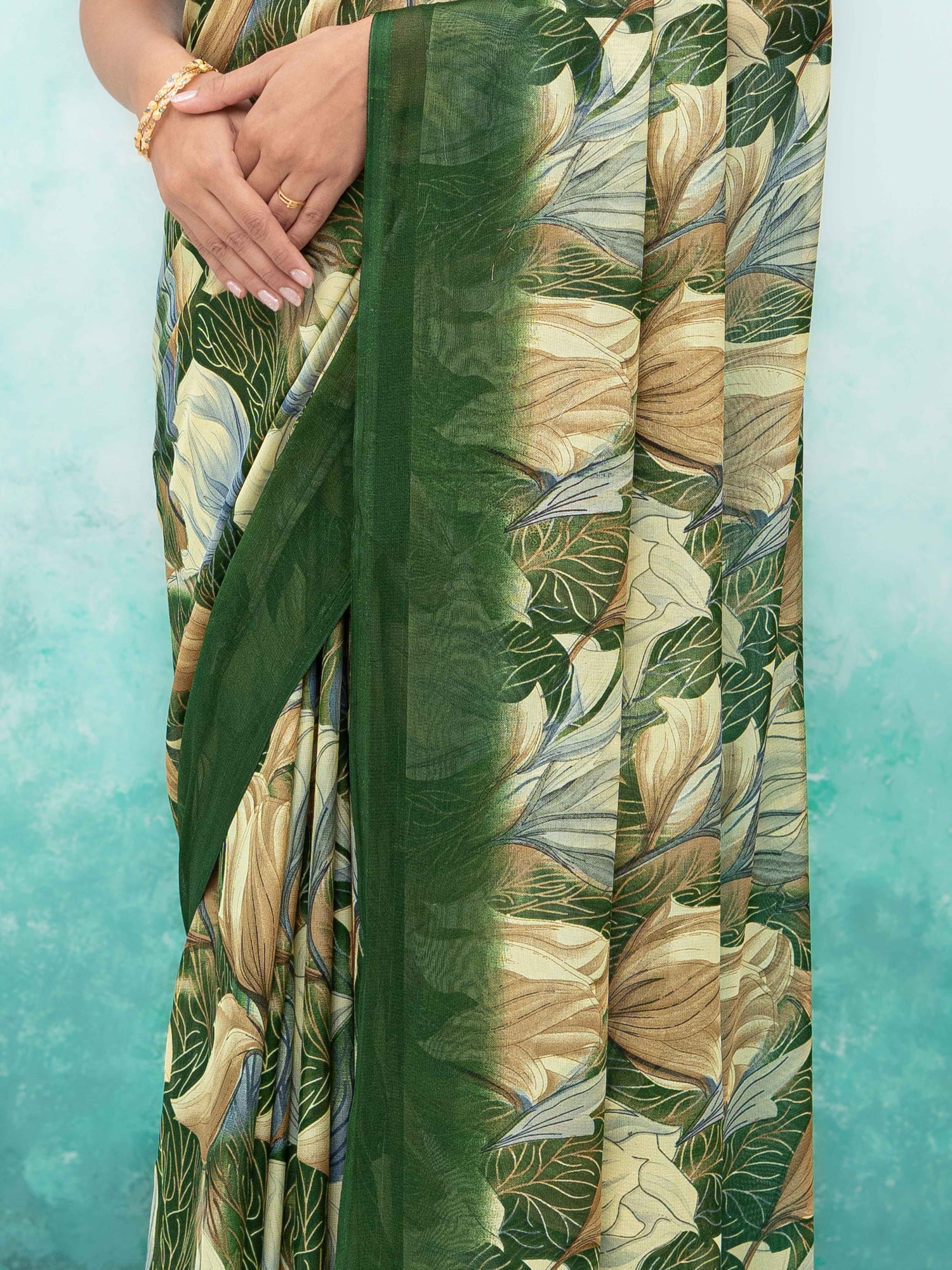 Olive Green Georgette Chiffon Saree