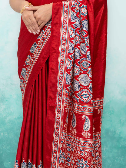 Maroon Crepe Saree