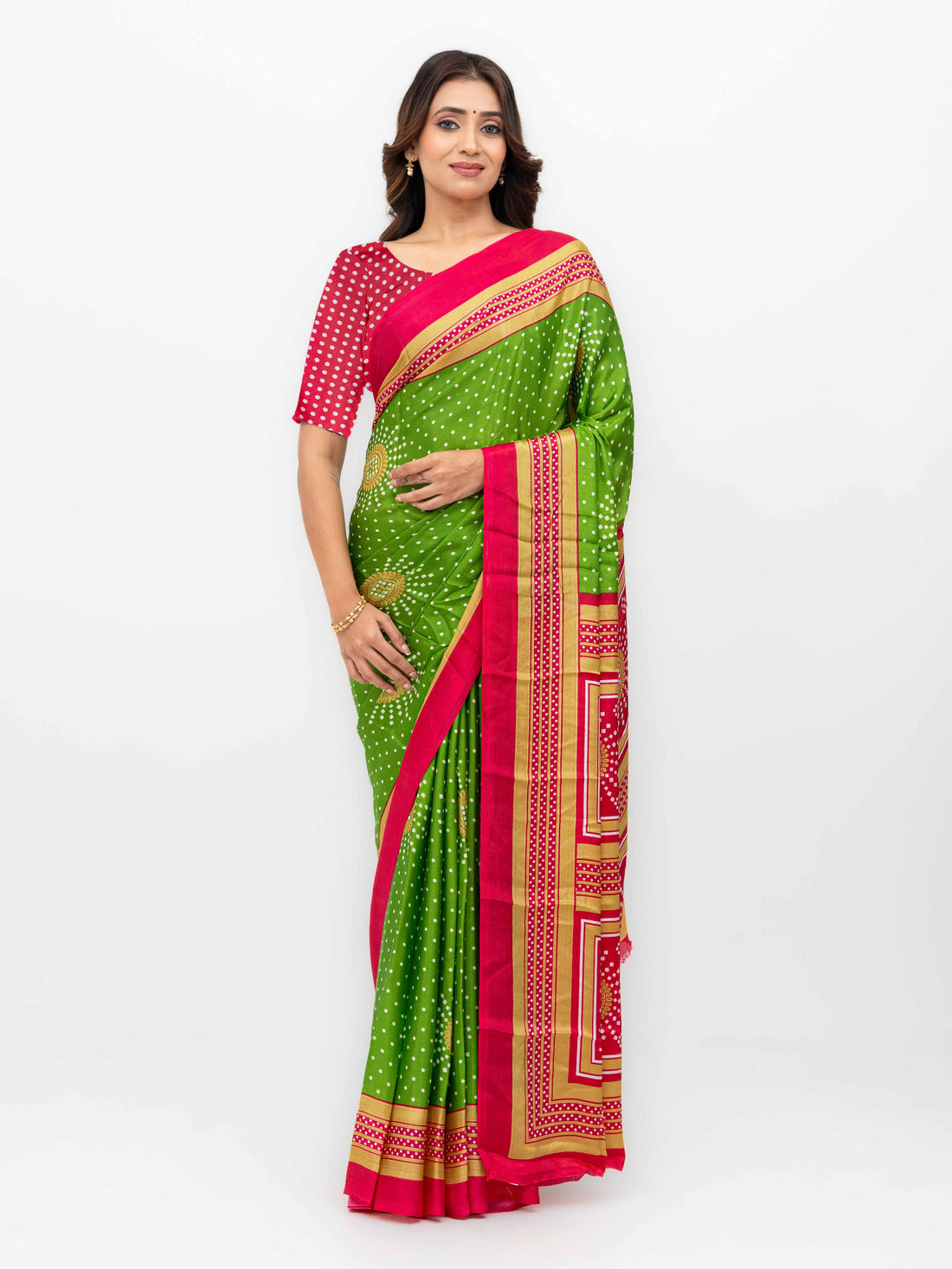 Green &amp; Pink Art Silk Saree