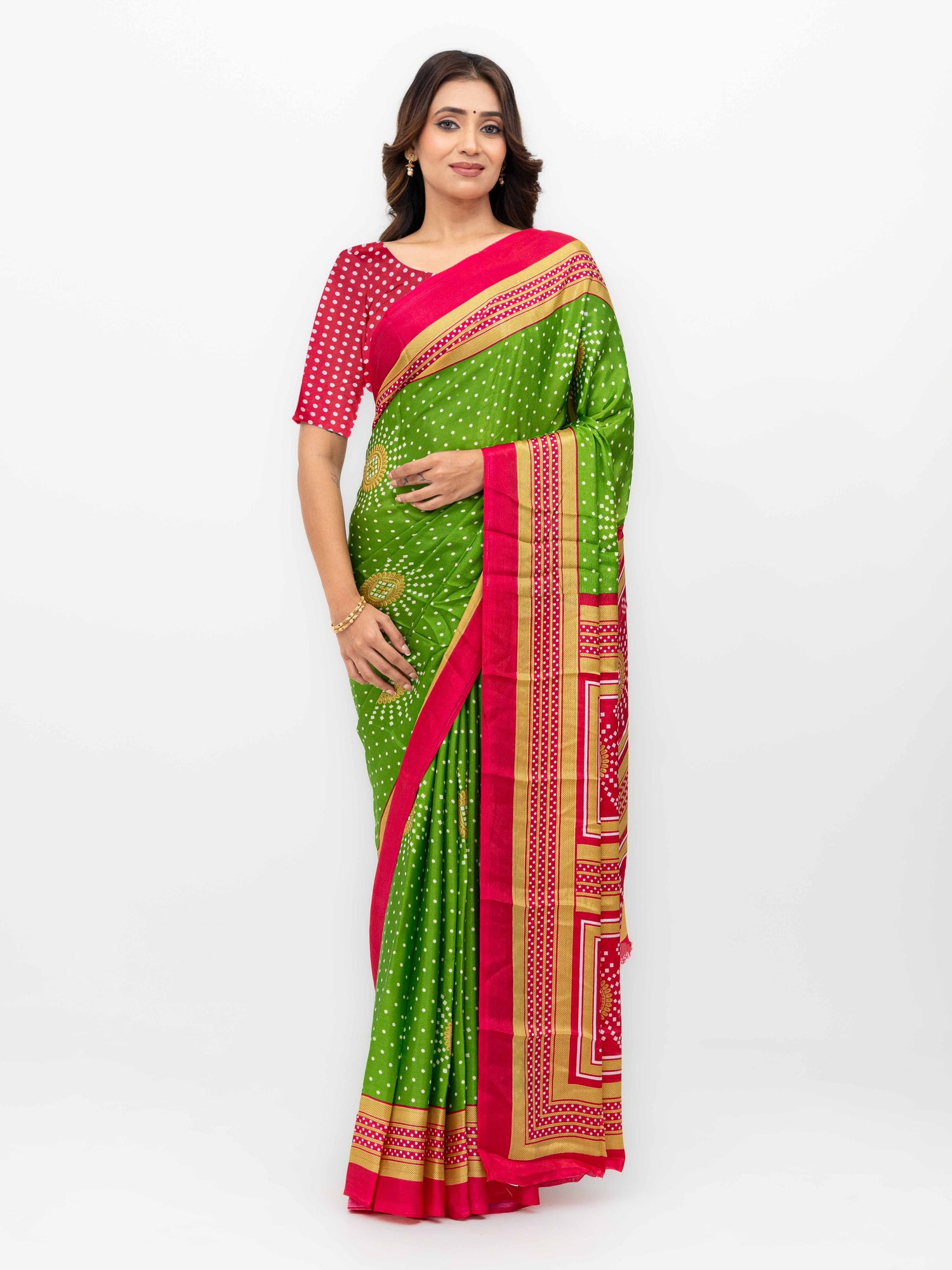 Green &amp; Pink Art Silk Saree