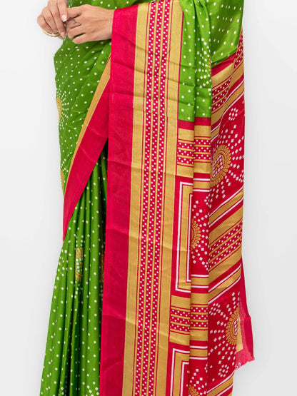 Green &amp; Pink Art Silk Saree