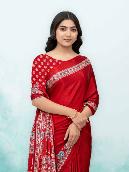 Maroon Crepe Saree