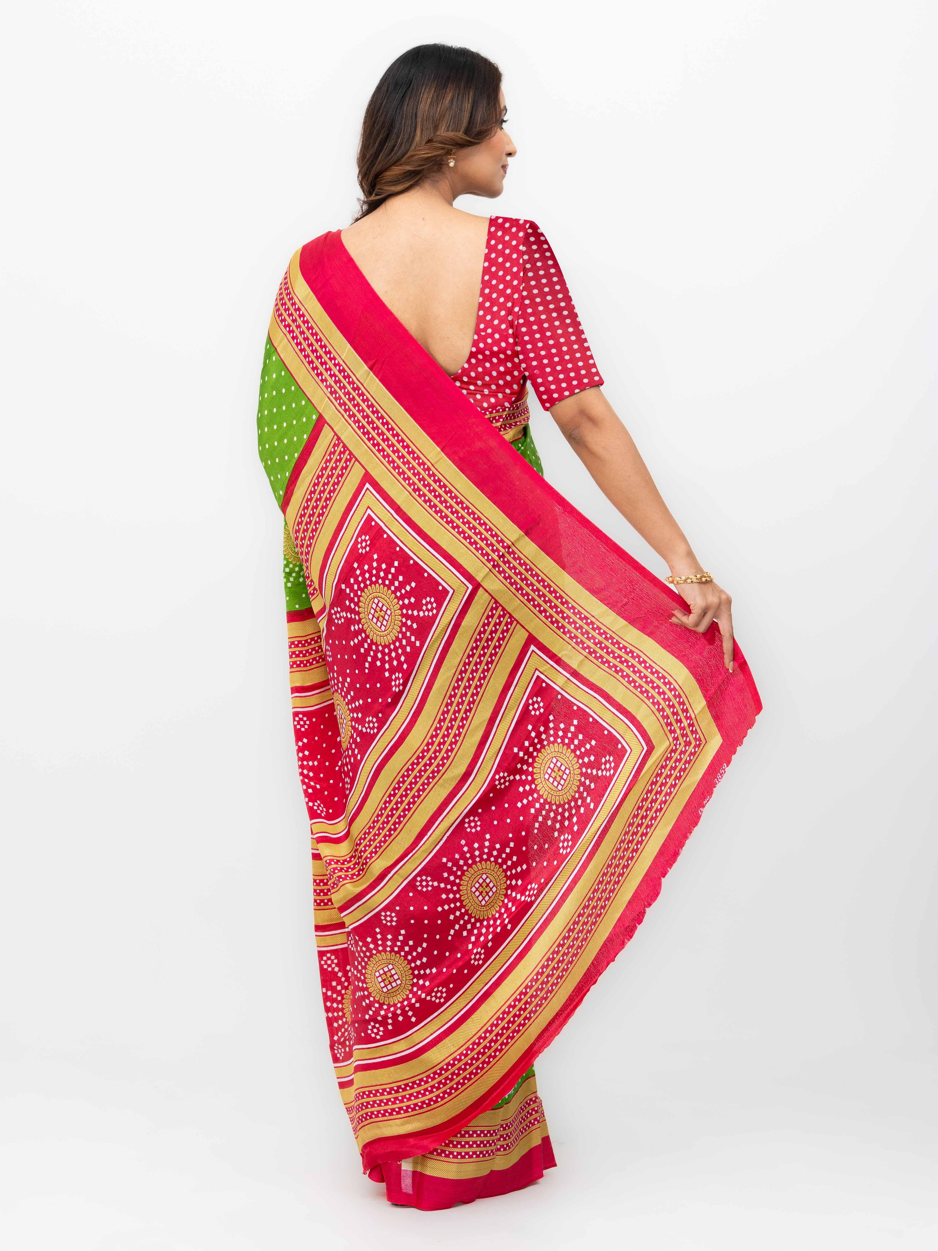 Green &amp; Pink Art Silk Saree