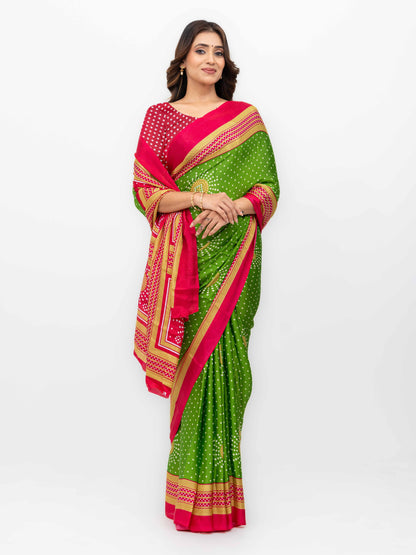 Green &amp; Pink Art Silk Saree