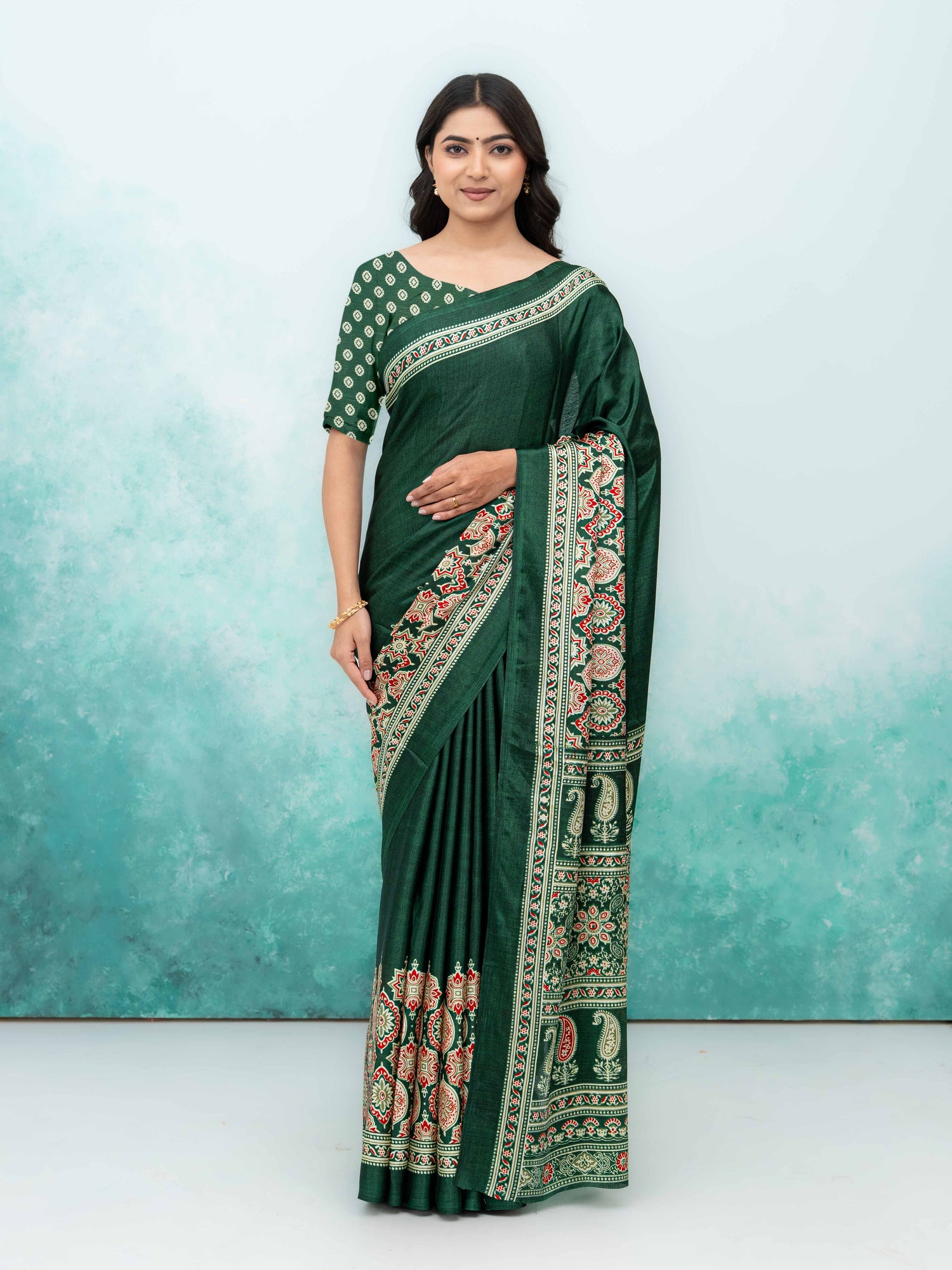 Dark Green Crepe Saree
