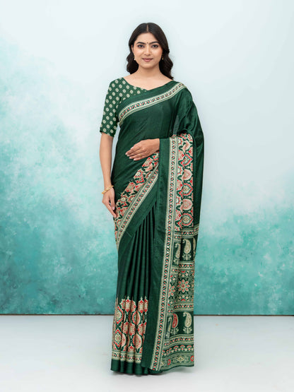 Dark Green Crepe Saree