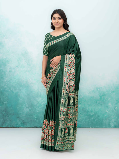 Dark Green Crepe Saree